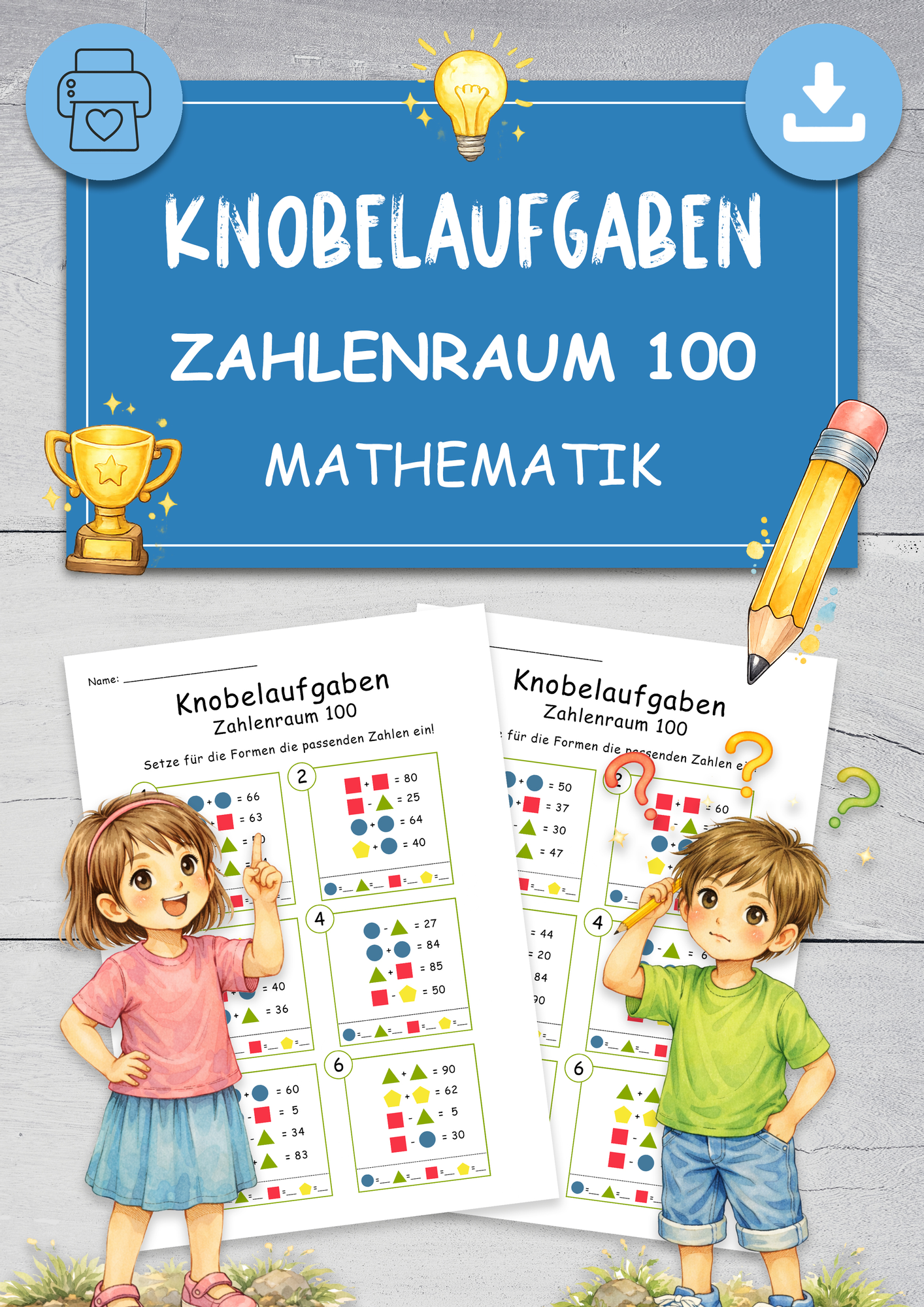 Knobelaufgaben ZAHLENRAUM 100 Addition und Subtraktion