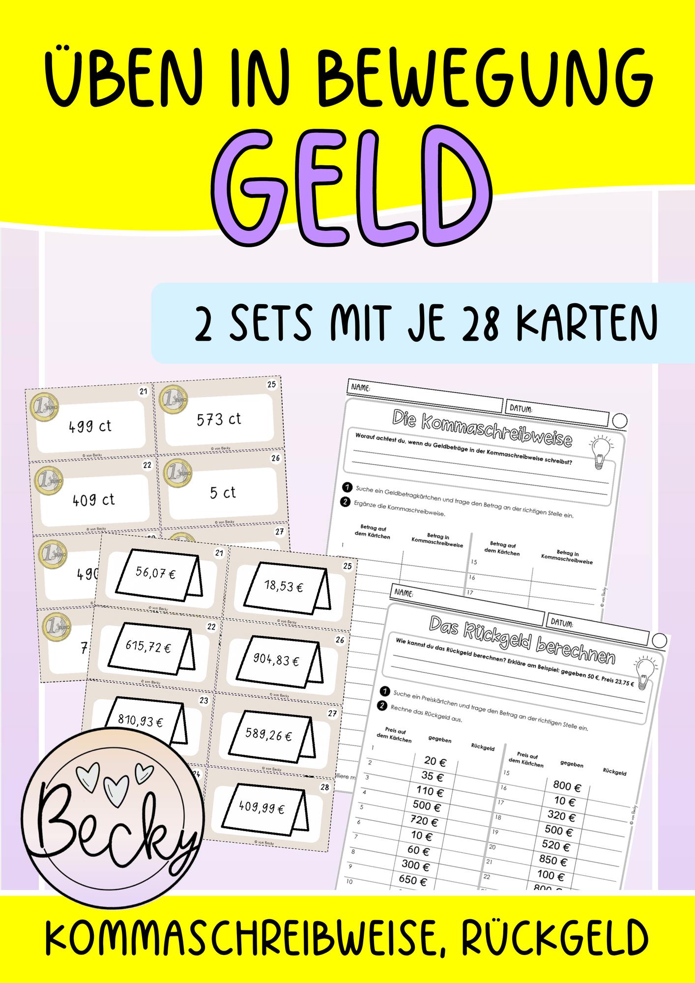 Rechnen mit Geld (Üben mit Bewegung) – Unterrichtsmaterial im Fach
