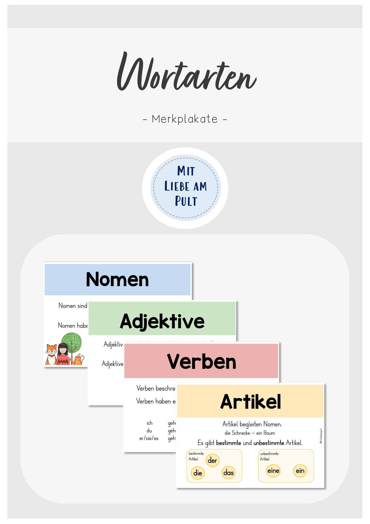 Merkplakate - Wortarten (Klasse 2) – Unterrichtsmaterial im Fach Deutsch