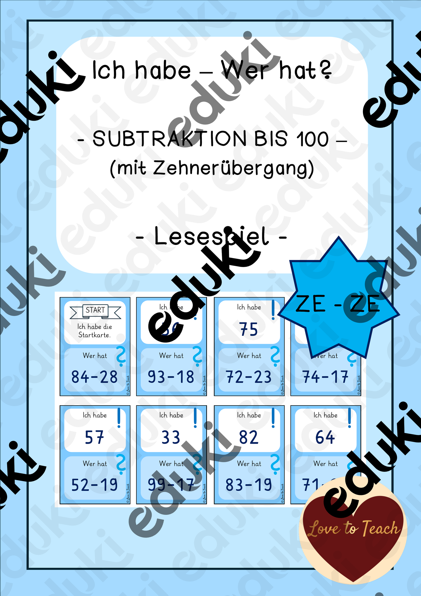 Subtraktion Zahlenraum 100 mit Zehnerübergang ZE-ZE Ich habe wer hat