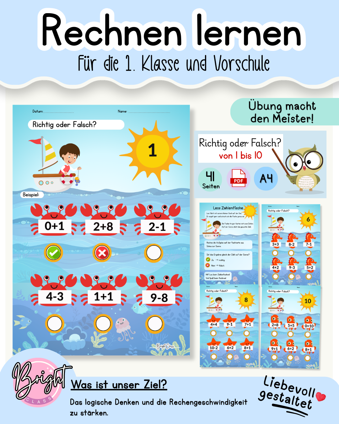 Zahlenraum 10 – Richtig oder Falsch? | Kopfrechnen Klasse 1