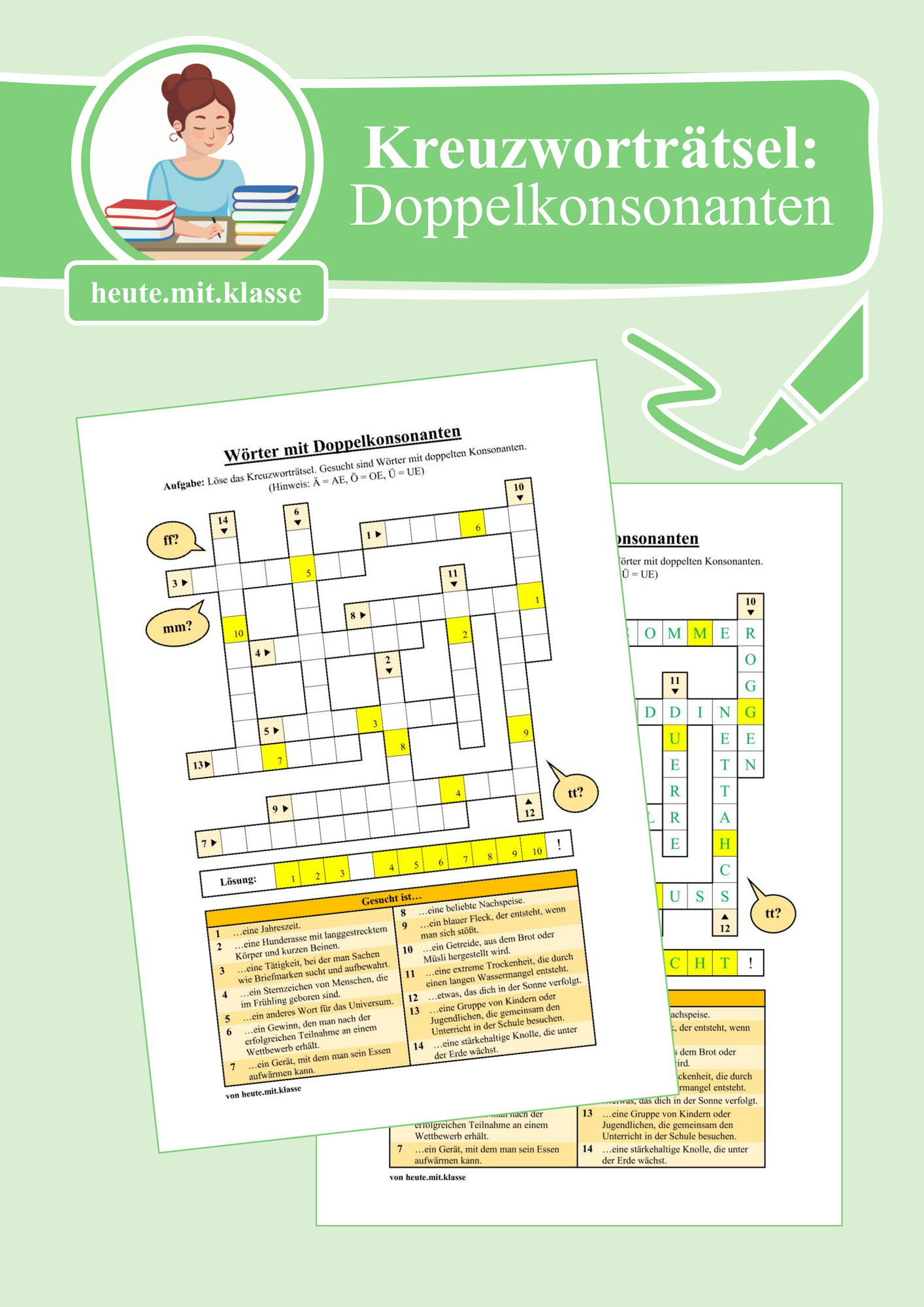 Kreuzwortrtsel: Wrter mit Doppelkonsonanten (doppelter Mitlaut) Unterrichtsmaterial in den Fchern Deutsch & DaZ/DaF Kreuzwortrtsel: Wrter mit Doppelkonsonanten (doppelter Mitlaut) Unterrichtsmaterial in den Fchern Deutsch & DaZ/DaF
