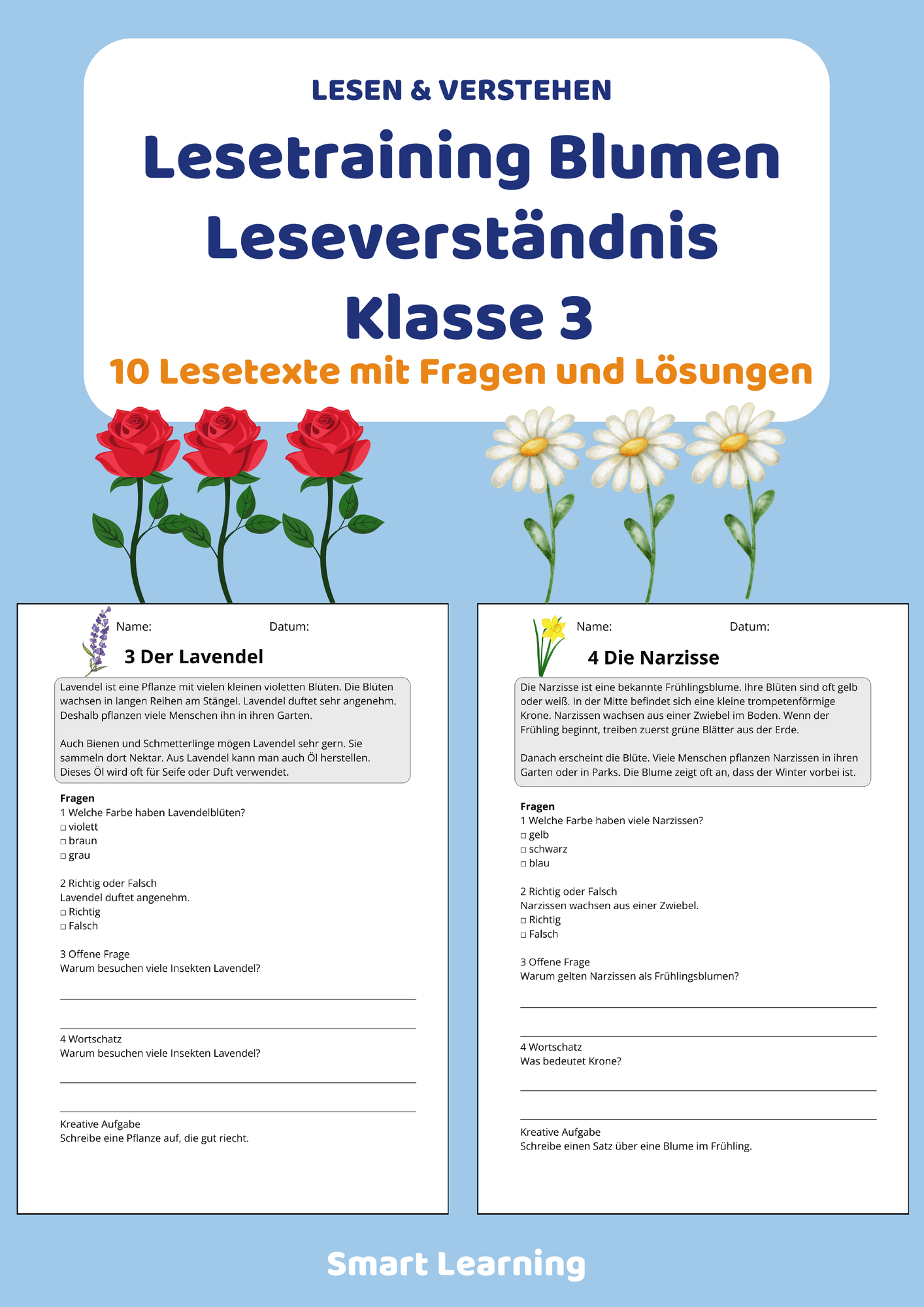 Lesetraining Blumen | Leseverständnis Klasse 3 – Unterrichtsmaterial im