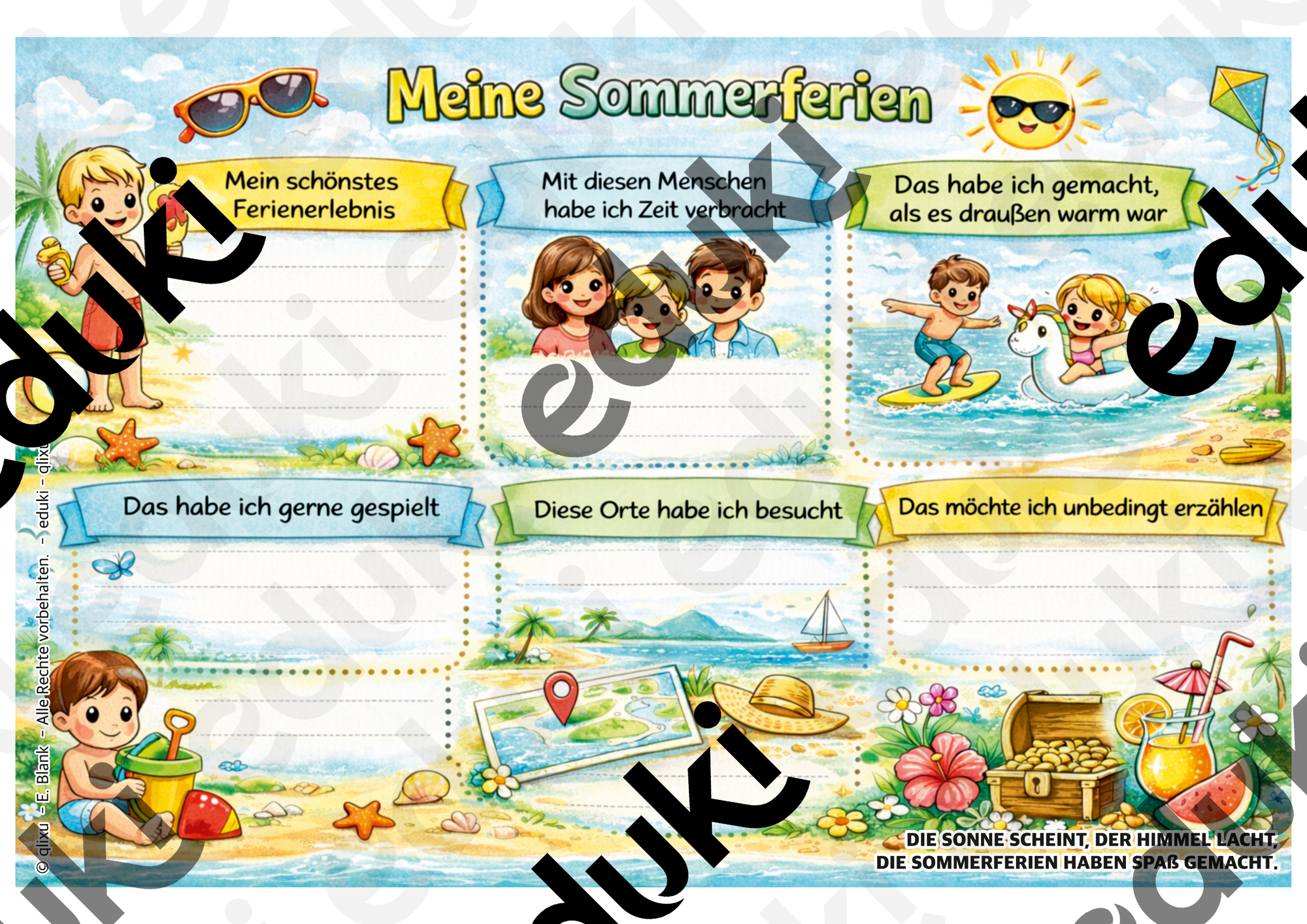 SOMMERFERIEN – Arbeitsblätter & Ausmalbilder - Grundschule -qlixu