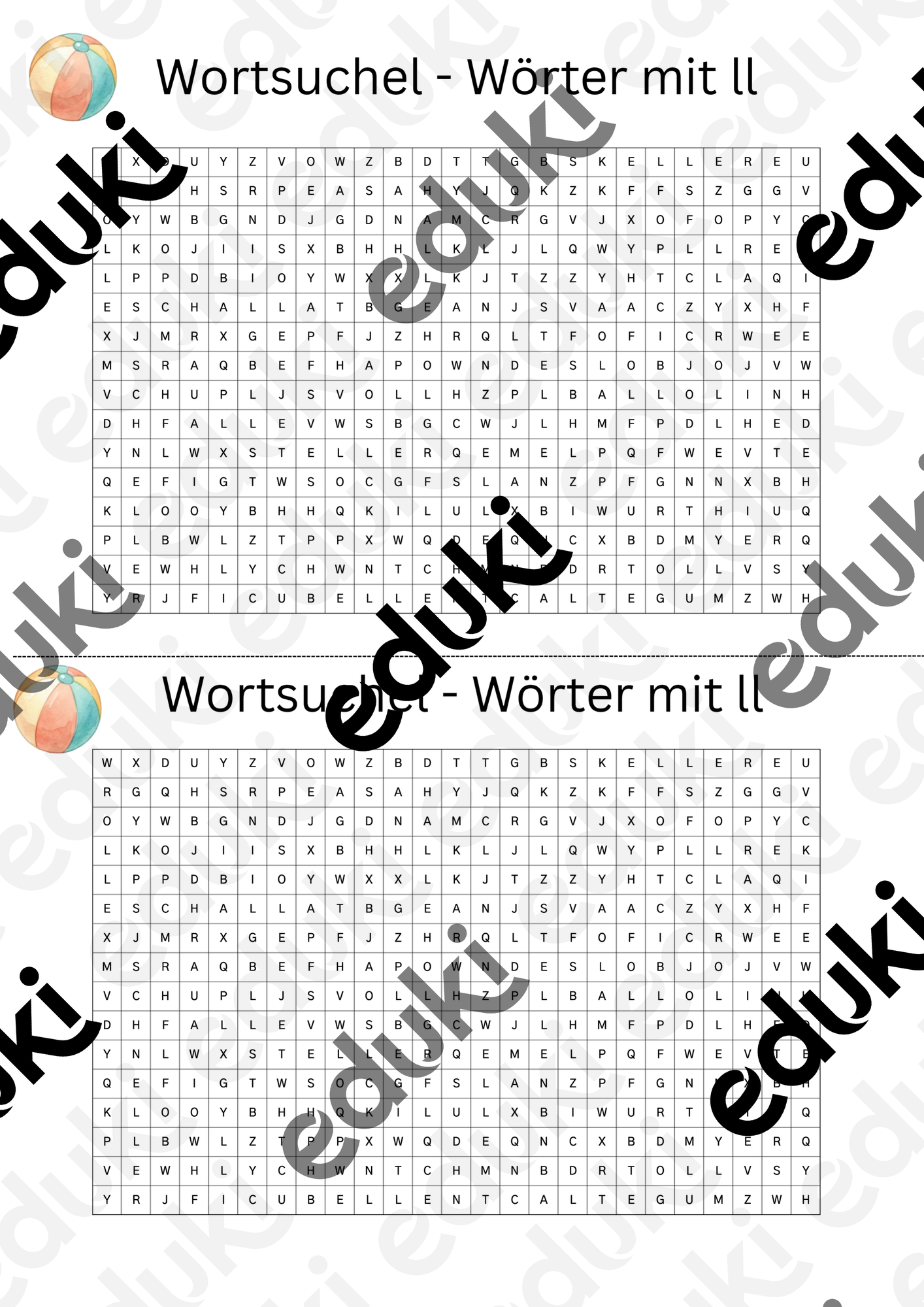 Wortsuchel - Wörter mit ll Grundschule – Unterrichtsmaterial im Fach ...