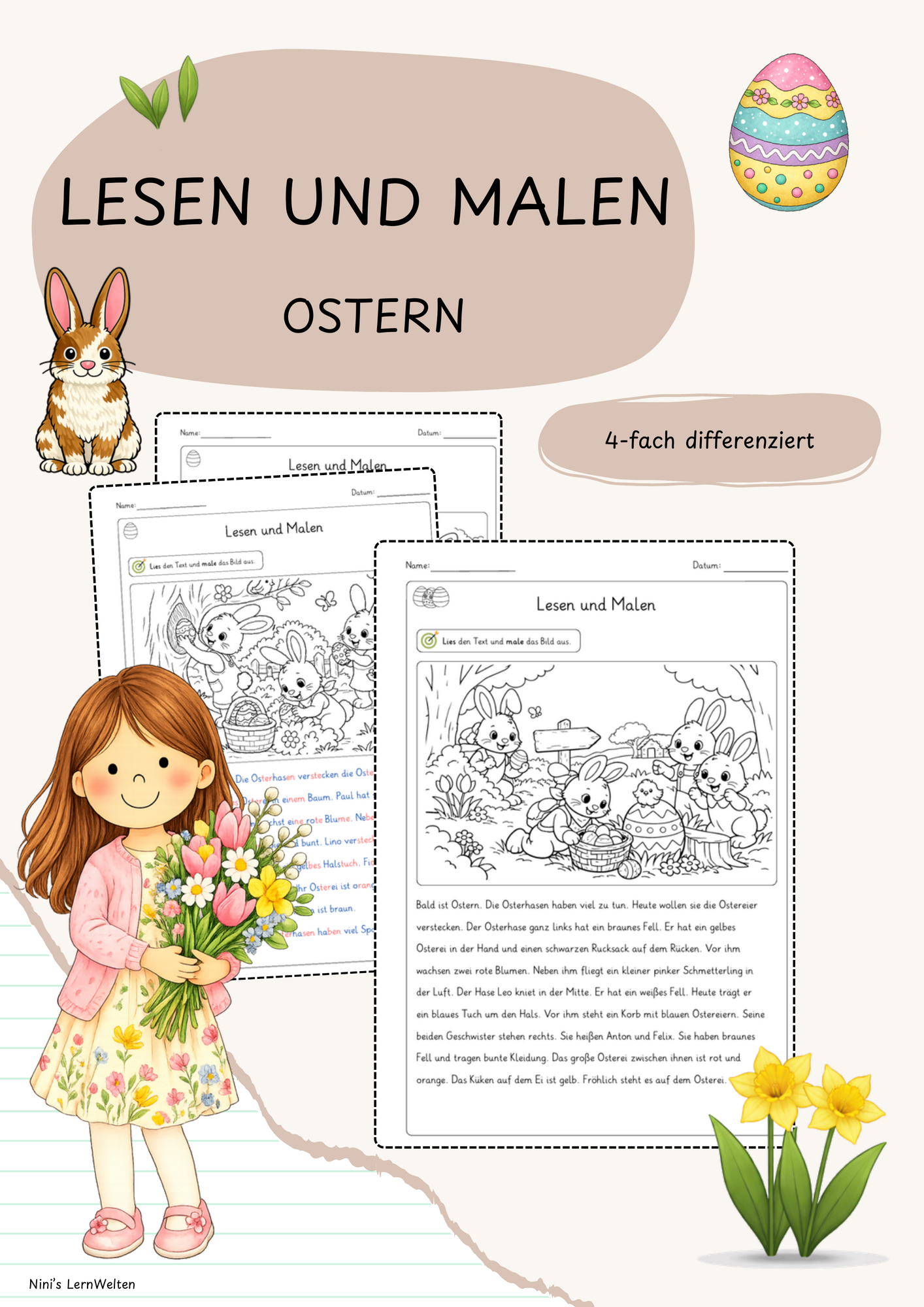 Lesen & Malen Ostern | Leseübung | vierfach differenziert