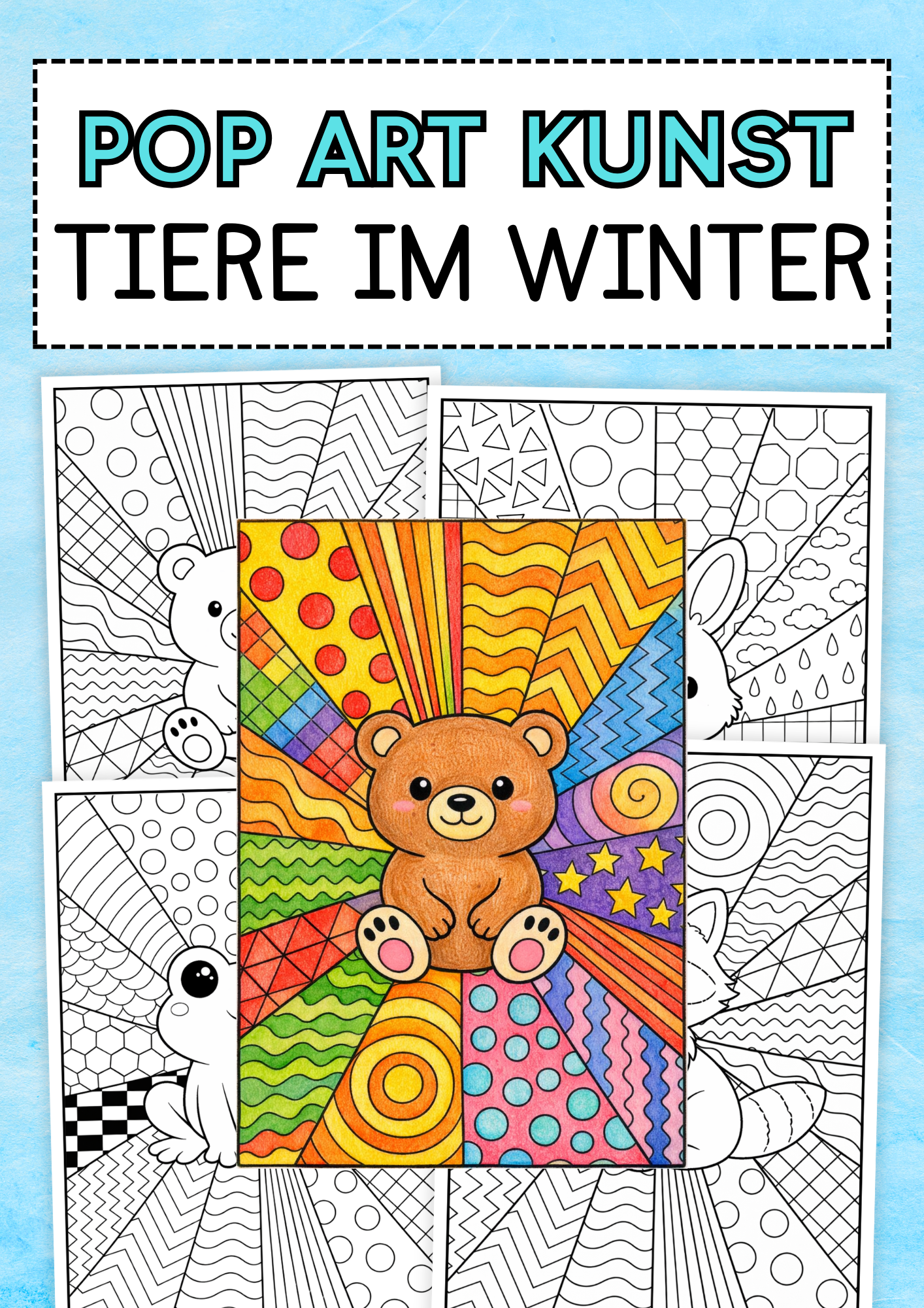 Tiere im Winter POP ART - 10 Ausmalbilder – Unterrichtsmaterial in den
