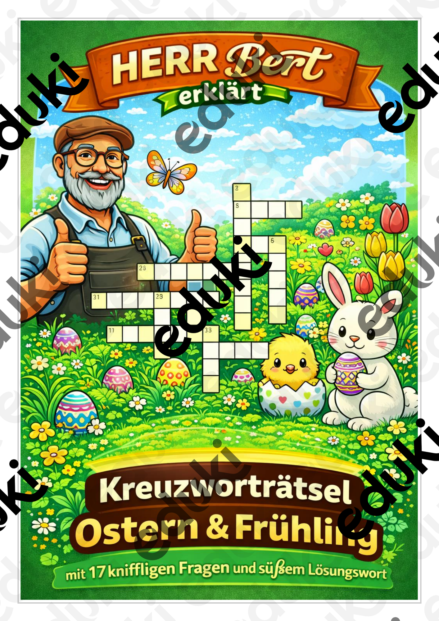 Kreuzworträtsel Ostern & Frühling mit süßem Lösungswort 3.-4. Klasse