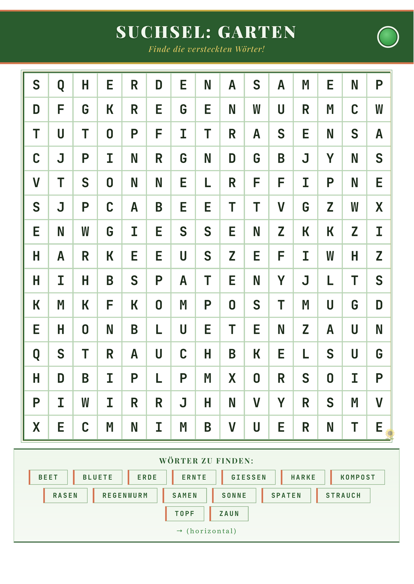 Suchsel: Garten – Buchstabensalat für die Grundschule