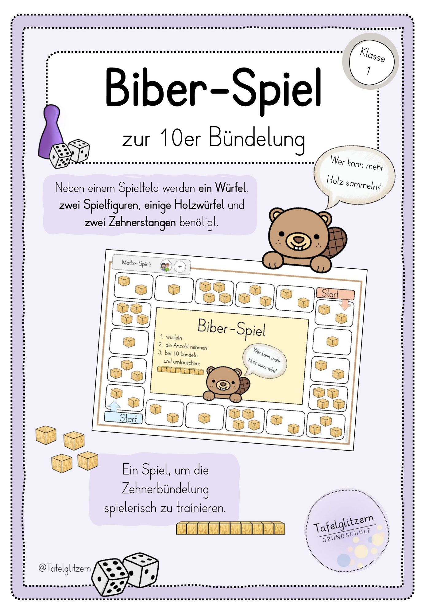 Mathespiel: Biberspiel - Bündelung/Zehnerbündelung (ZR20