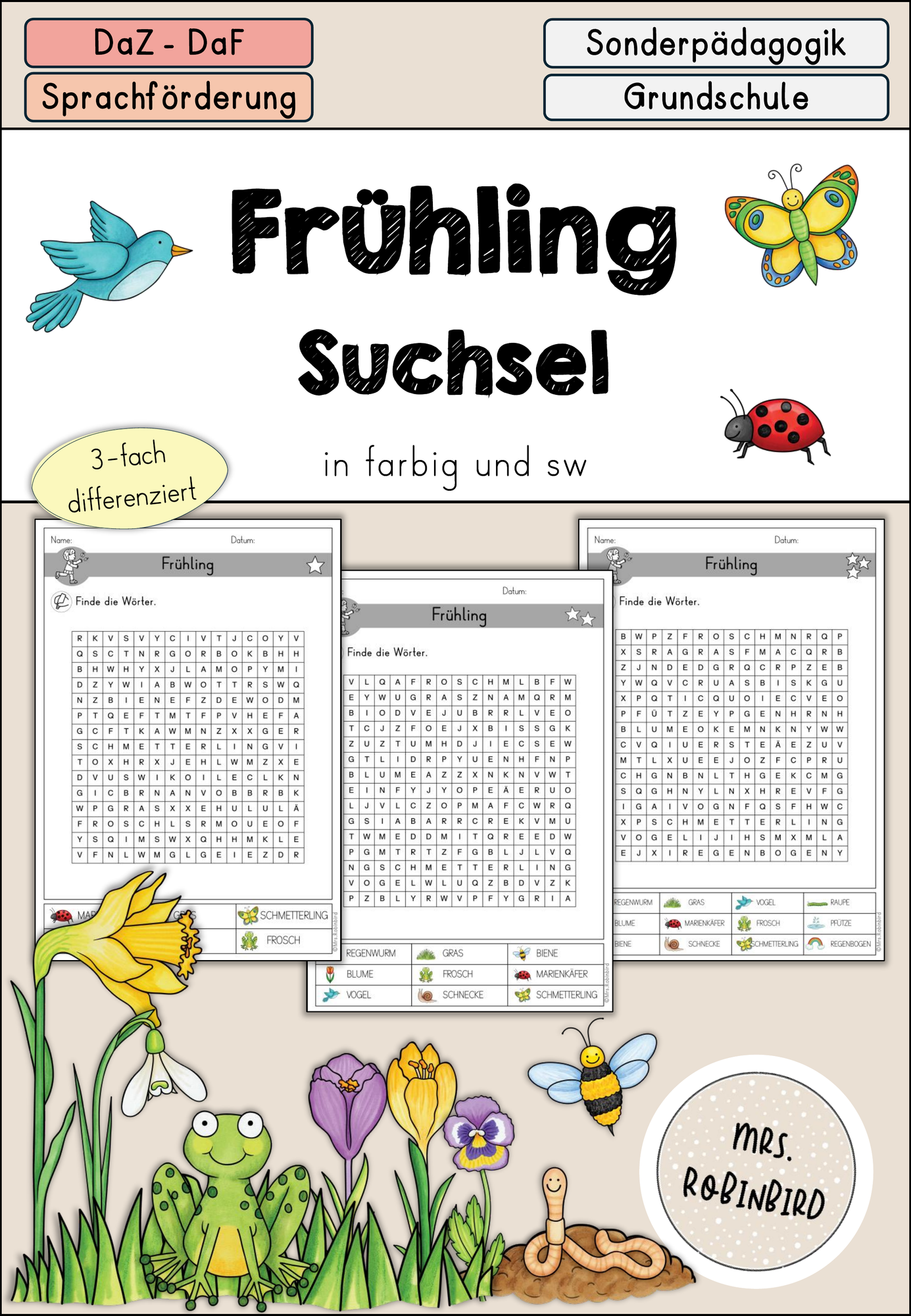 Frühling Arbeitsblatt Suchsel differenziert - DaZ DaF Sprachförderung