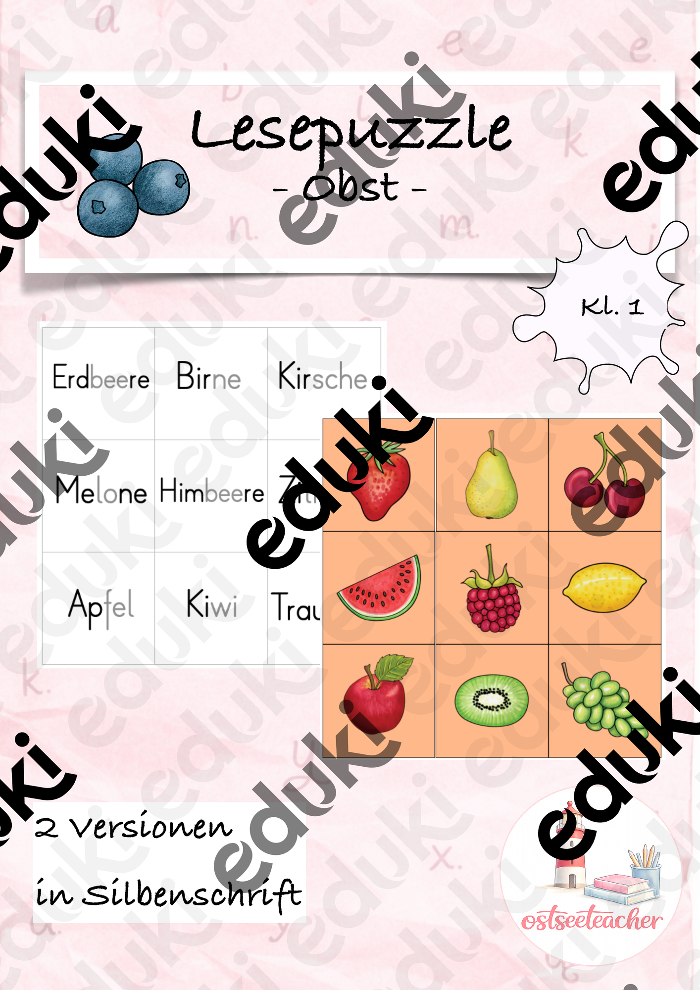 Lesen Leseförderung Lesepuzzle Obst Klasse 1 – Unterrichtsmaterial im
