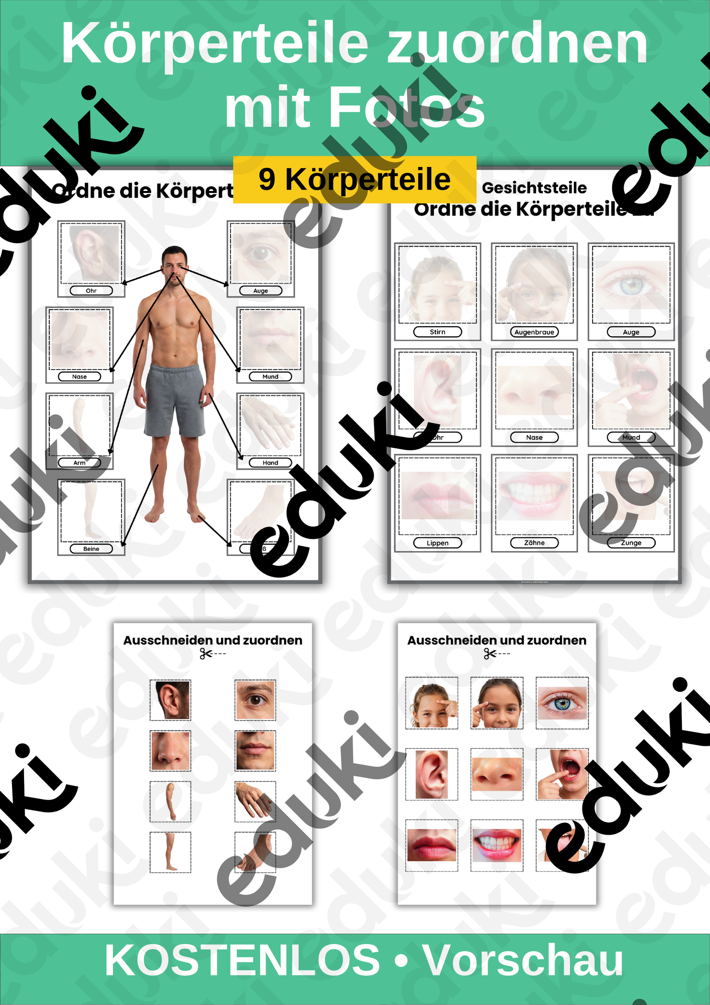 Körperteile zuordnen mit Fotos kostenlos – Unterrichtsmaterial im Fach ...