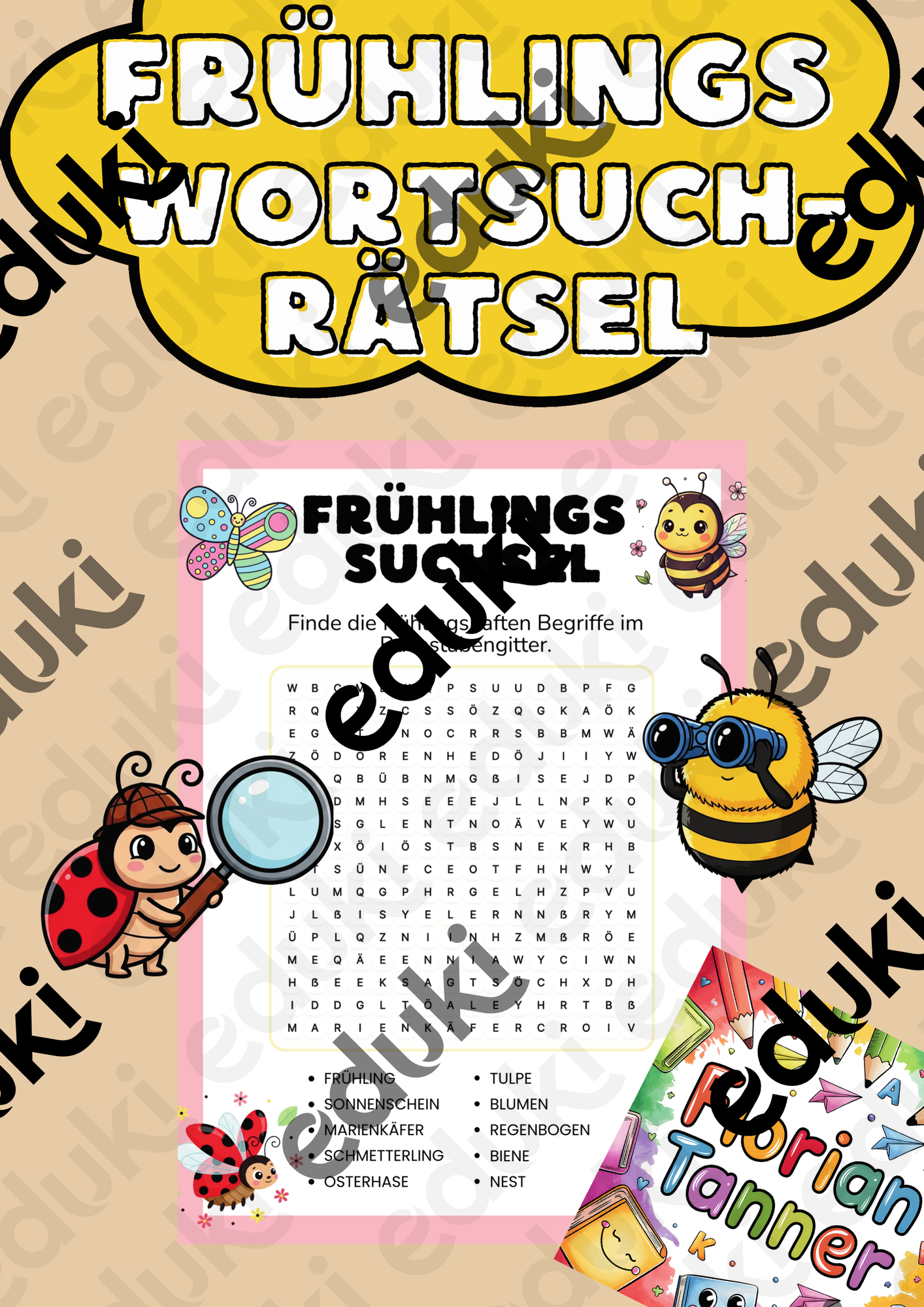 Suchsel Frühling | Wortsuchrätsel mit Lösungen – Unterrichtsmaterial im
