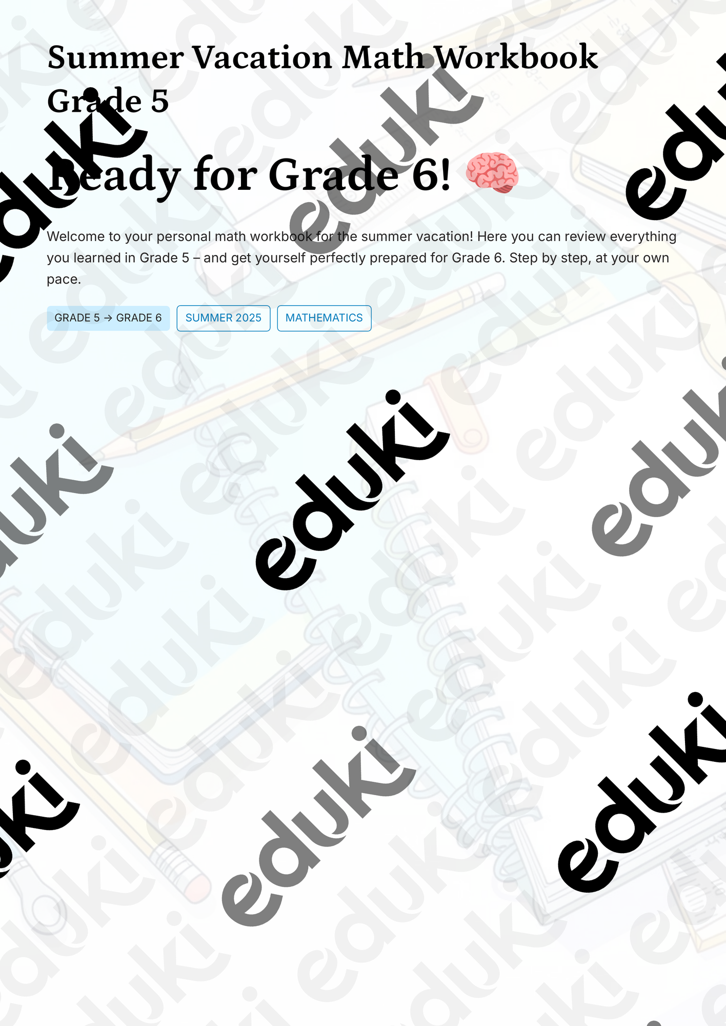 Summer Math Workbook Grade 5 | Review & Preparation for Grade 6 (70 ...
