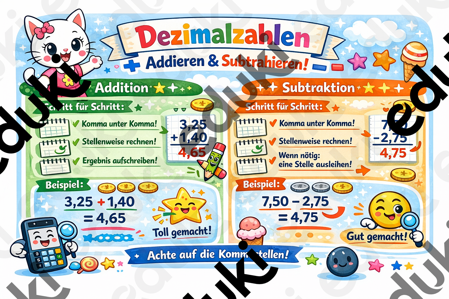 Merkblatt Addieren Subtrahieren Dezimalzahlen Kommazahlen