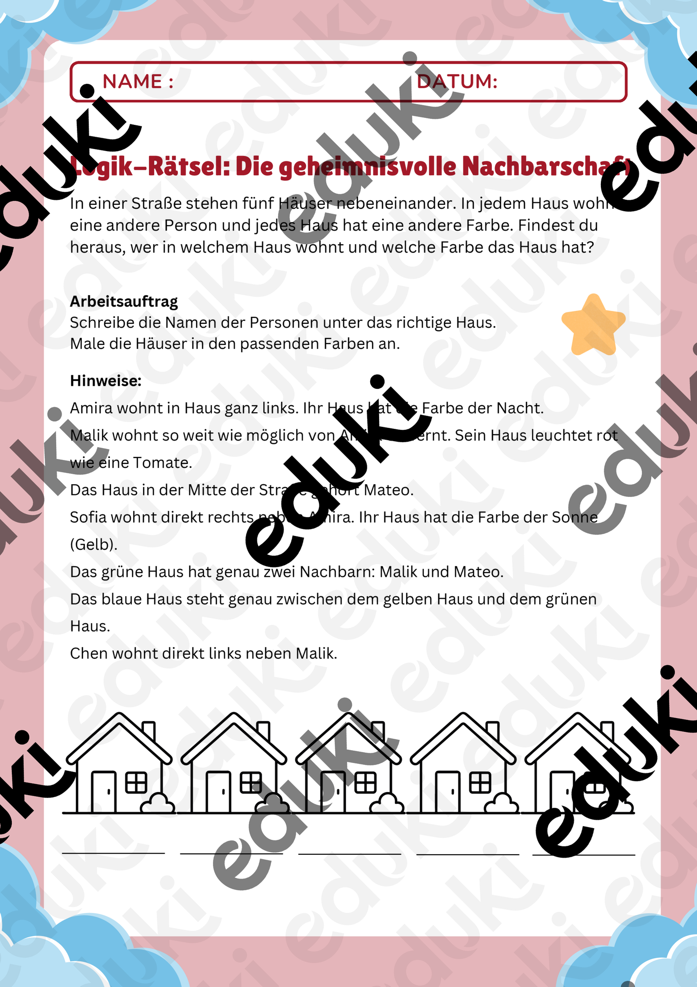 Arbeitsblatt Logik-Rätsel Grundschule – Unterrichtsmaterial im Fach Deutsch