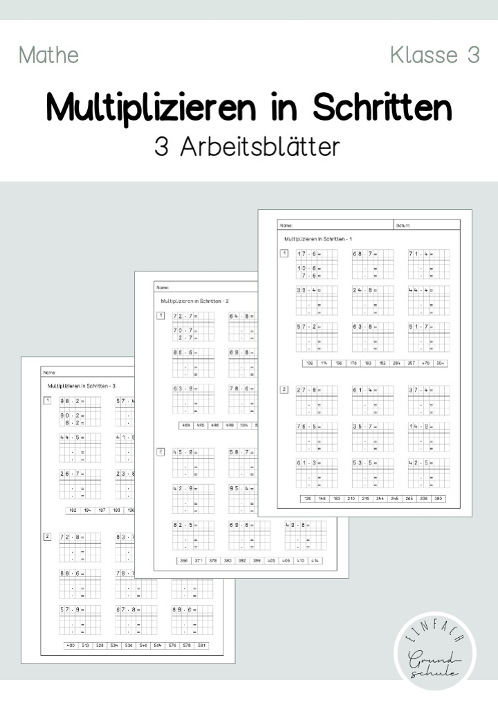 Multiplizieren in Schritten - 3 Arbeitsblätter – Unterrichtsmaterial im