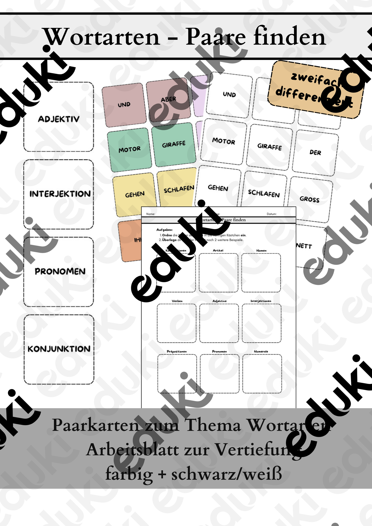 Wortarten - Paare finden + Arbeitsblatt – Unterrichtsmaterial im Fach