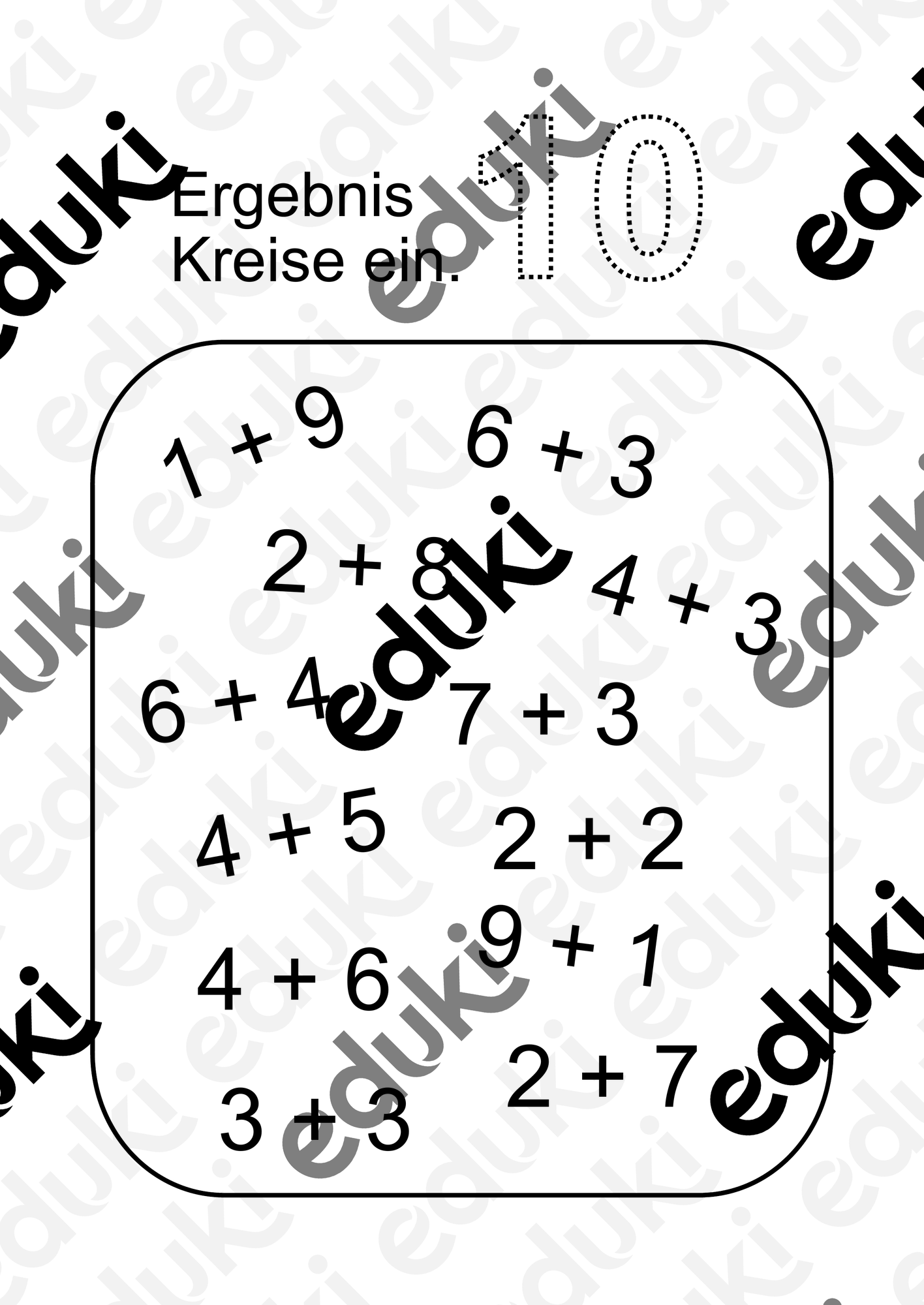 Arbeitsblatt Addition Ergebnis 10 - Grundschule Klasse 1
