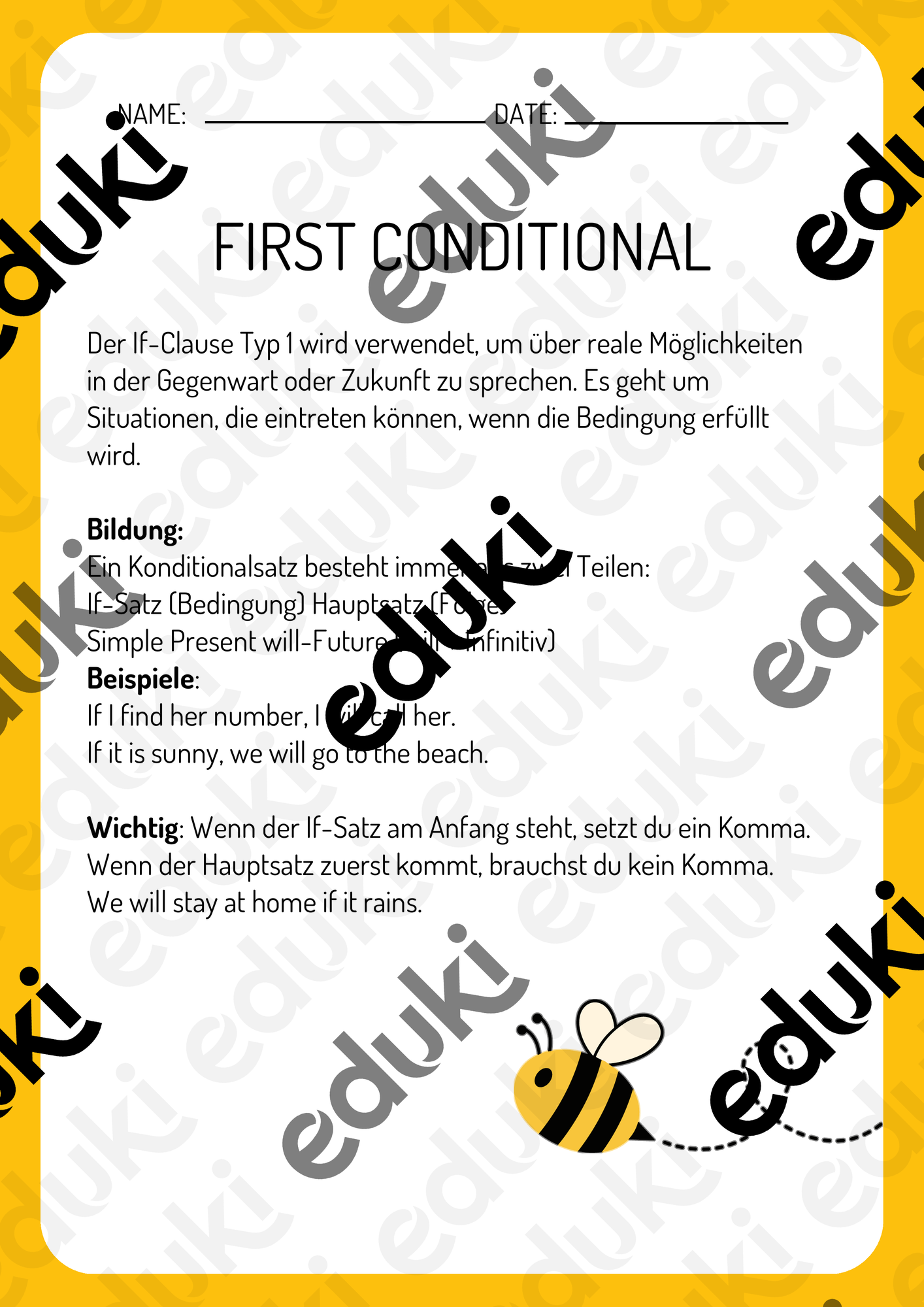 First Conditional Worksheet- Grammar Practice – Unterrichtsmaterial im ...