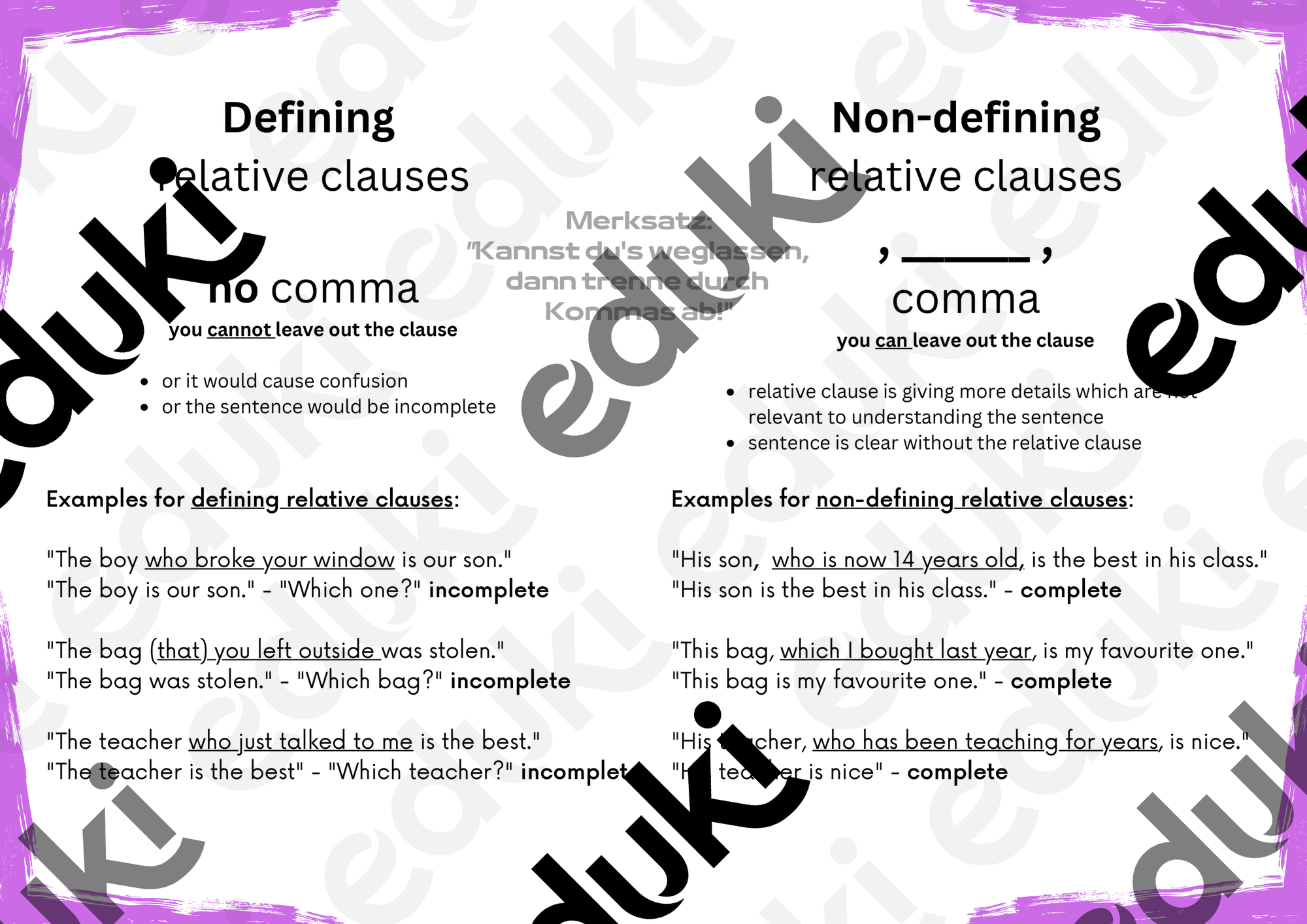 Defining & non-defining relative clauses_eigen – Unterrichtsmaterial im ...
