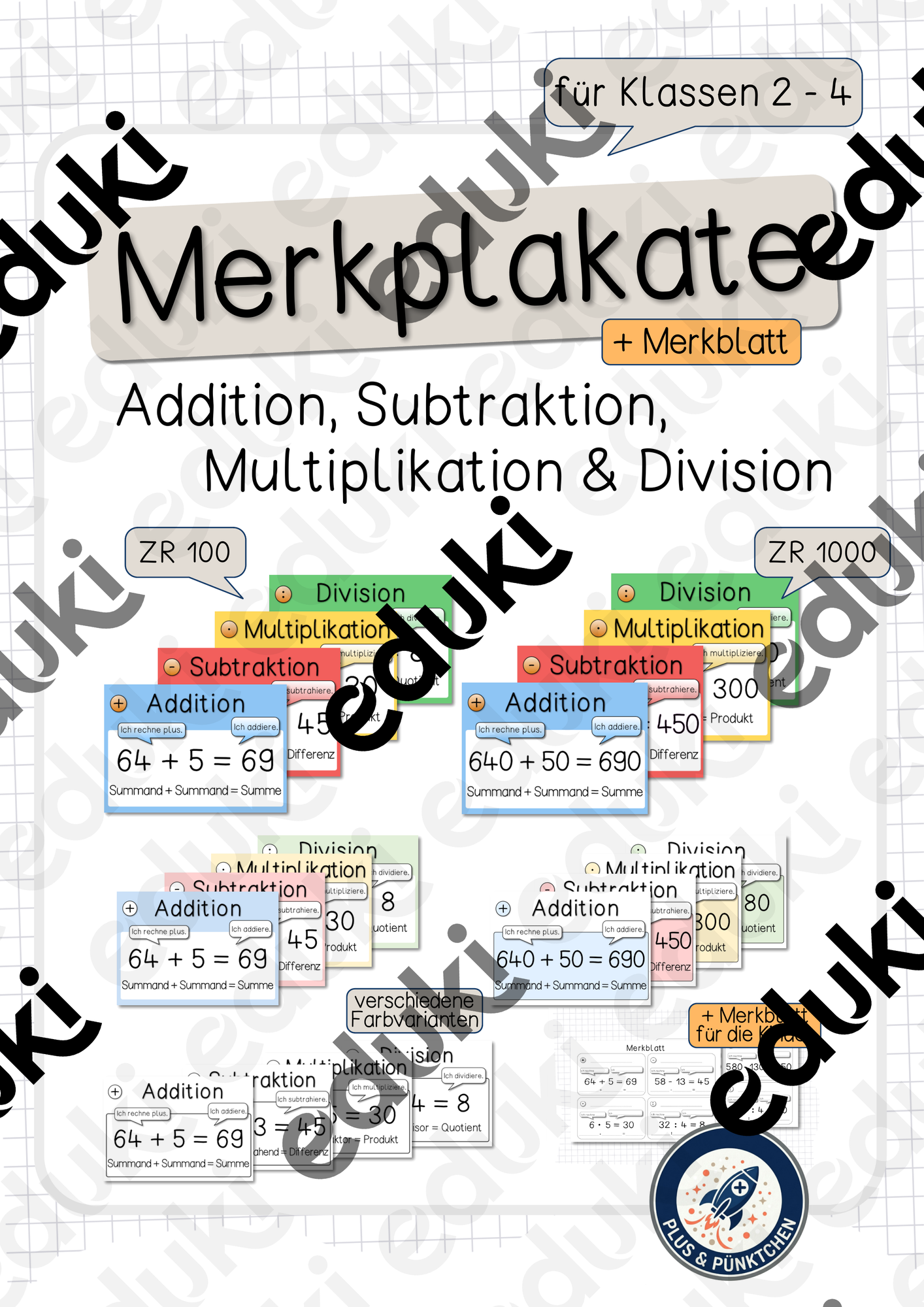 Merkplakate Grundrechenarten (Addition, Subtraktion, Multiplikation