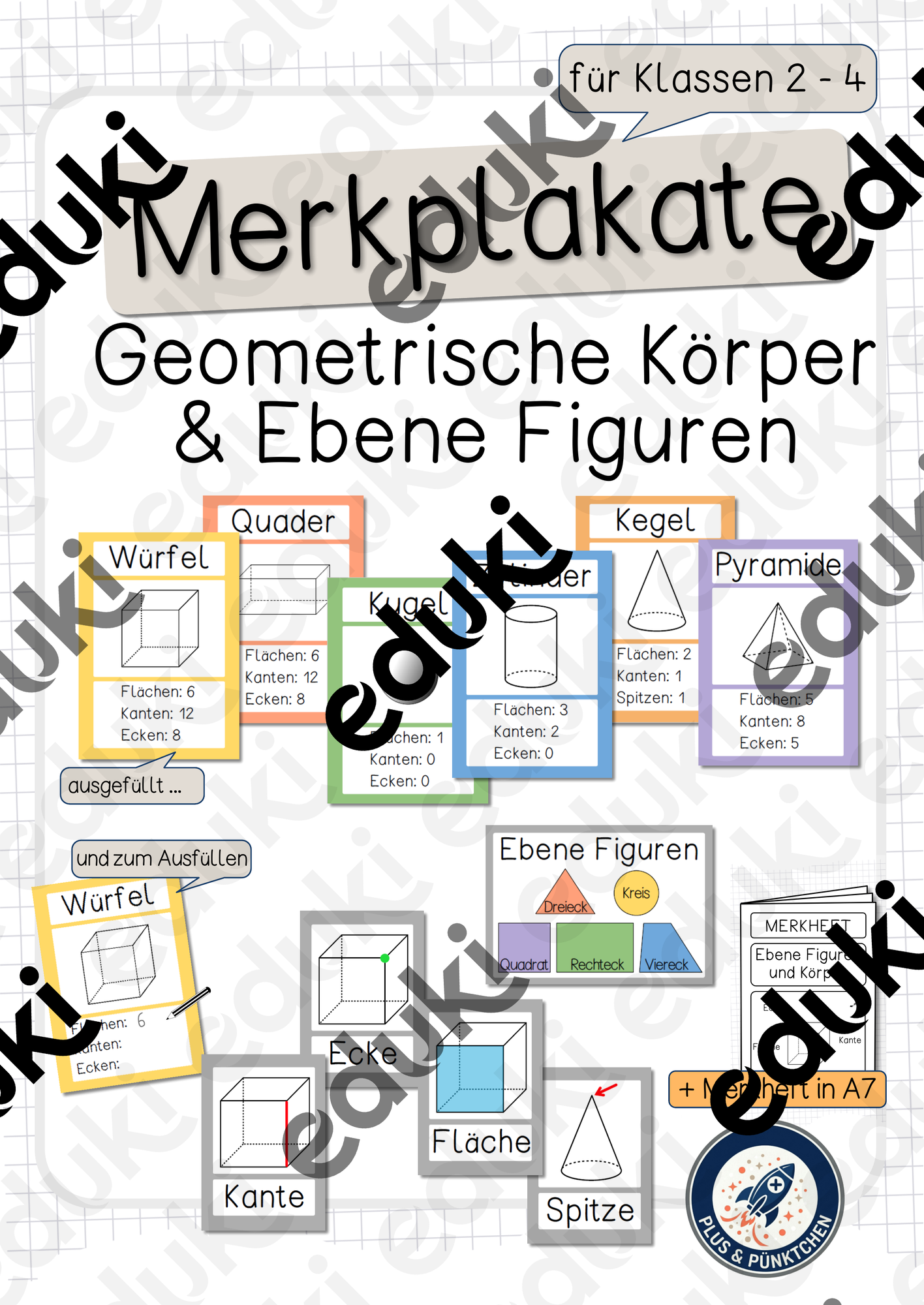 Merkplakate Geometrische Körper und Ebene Figuren mit Merkheft ...