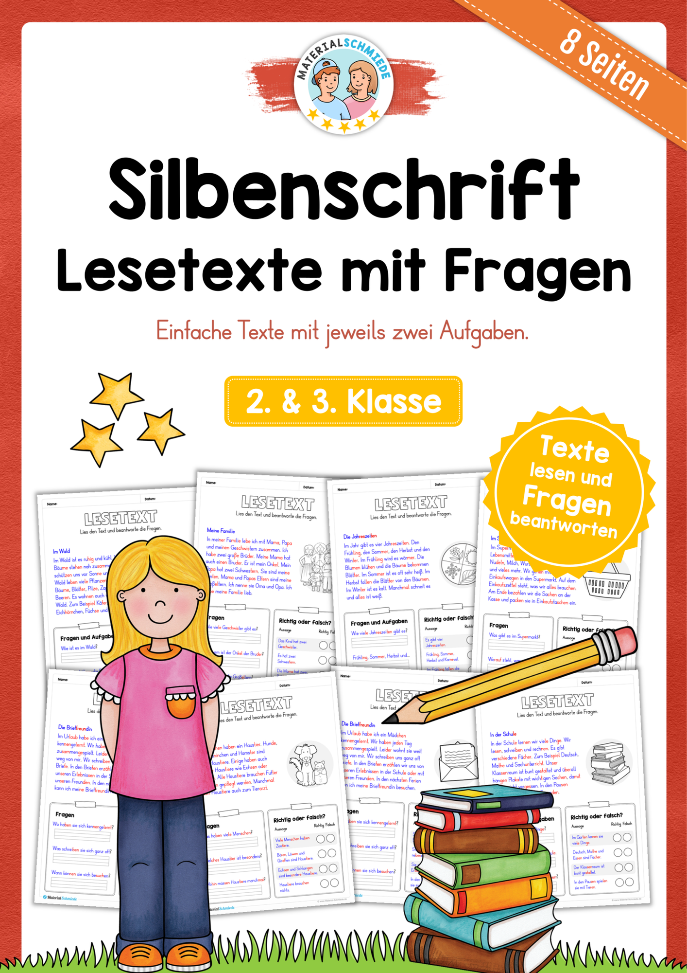 Lesetexte in Silbenschrift mit Fragen (2. & 3. Klasse
