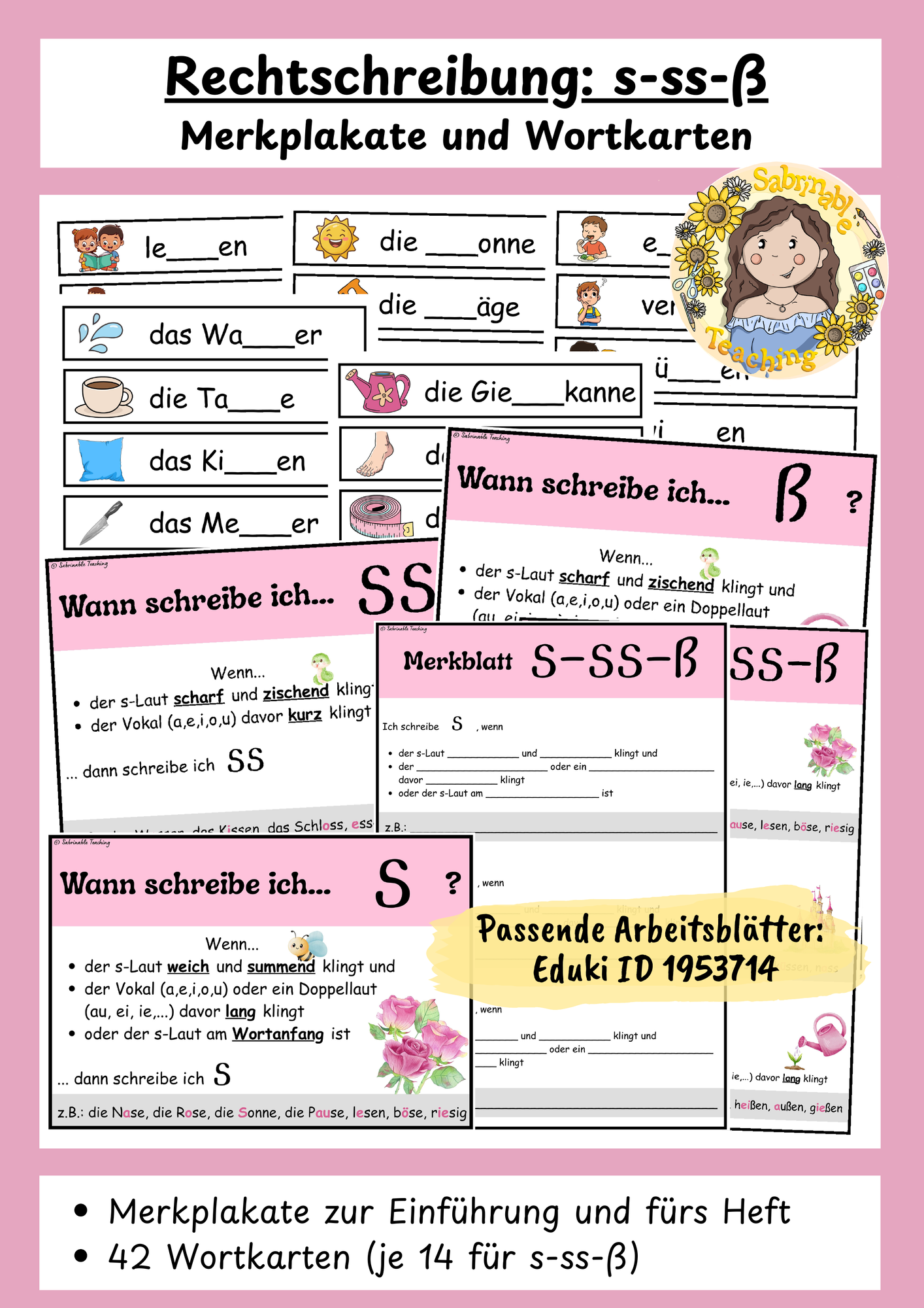 Rechtschreibung: s-ss-ß Merkplakate & Wortkarten – Unterrichtsmaterial ...