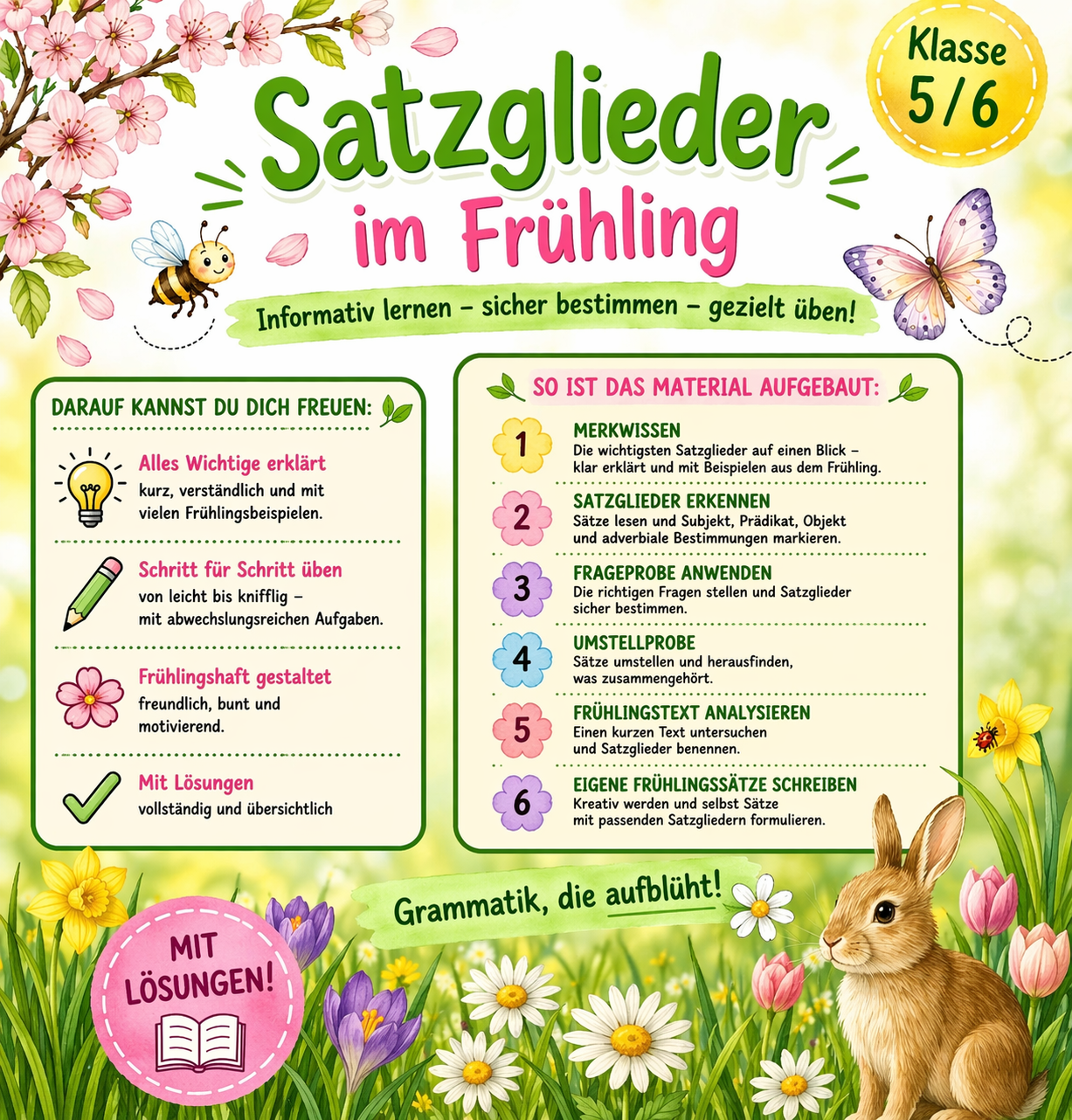 Satzglieder im Frühling – informatives Materialpaket mit Übungen und ...