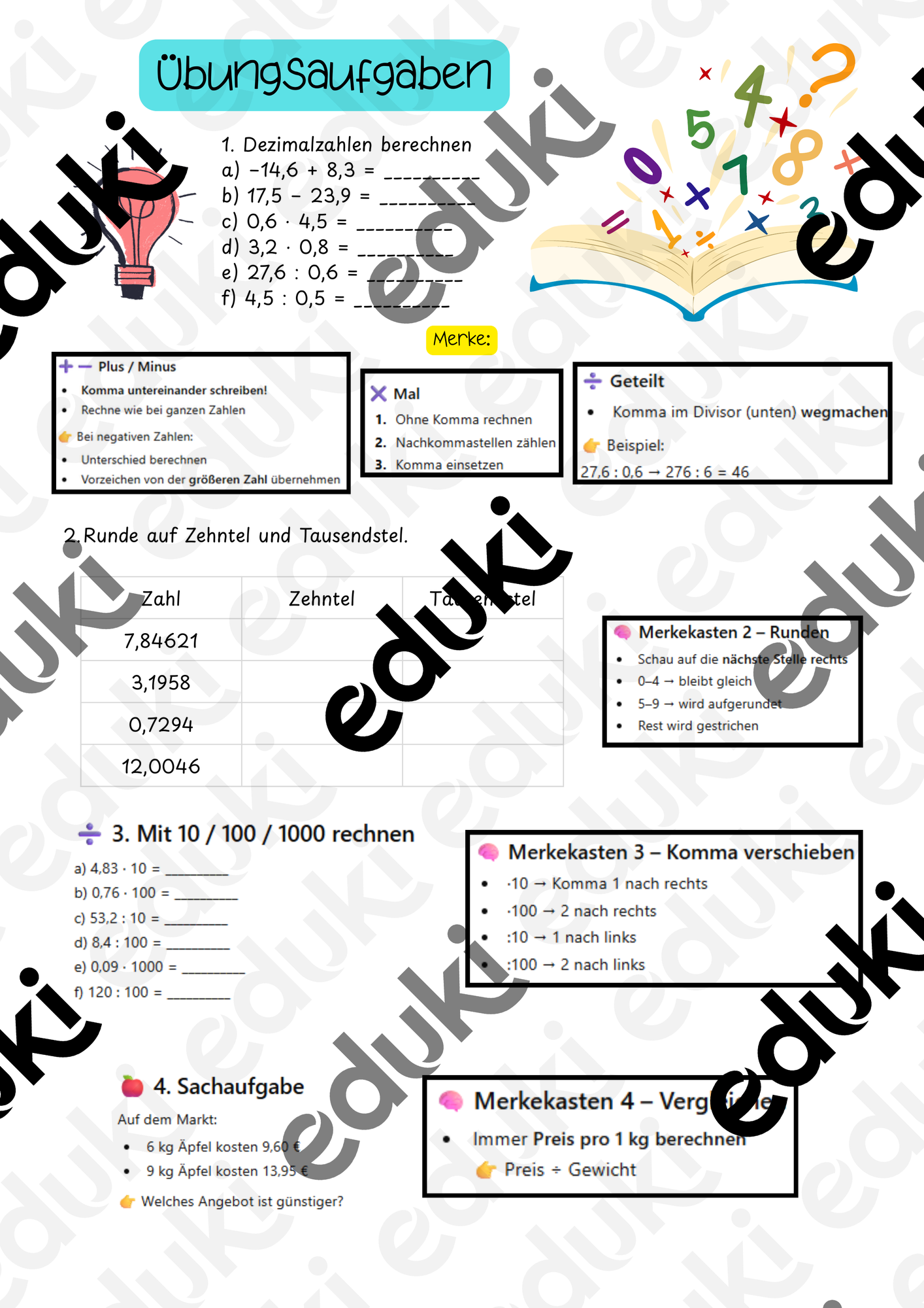 Grundwissen Mathe - Übungsaufgaben – Unterrichtsmaterial im Fach Mathematik