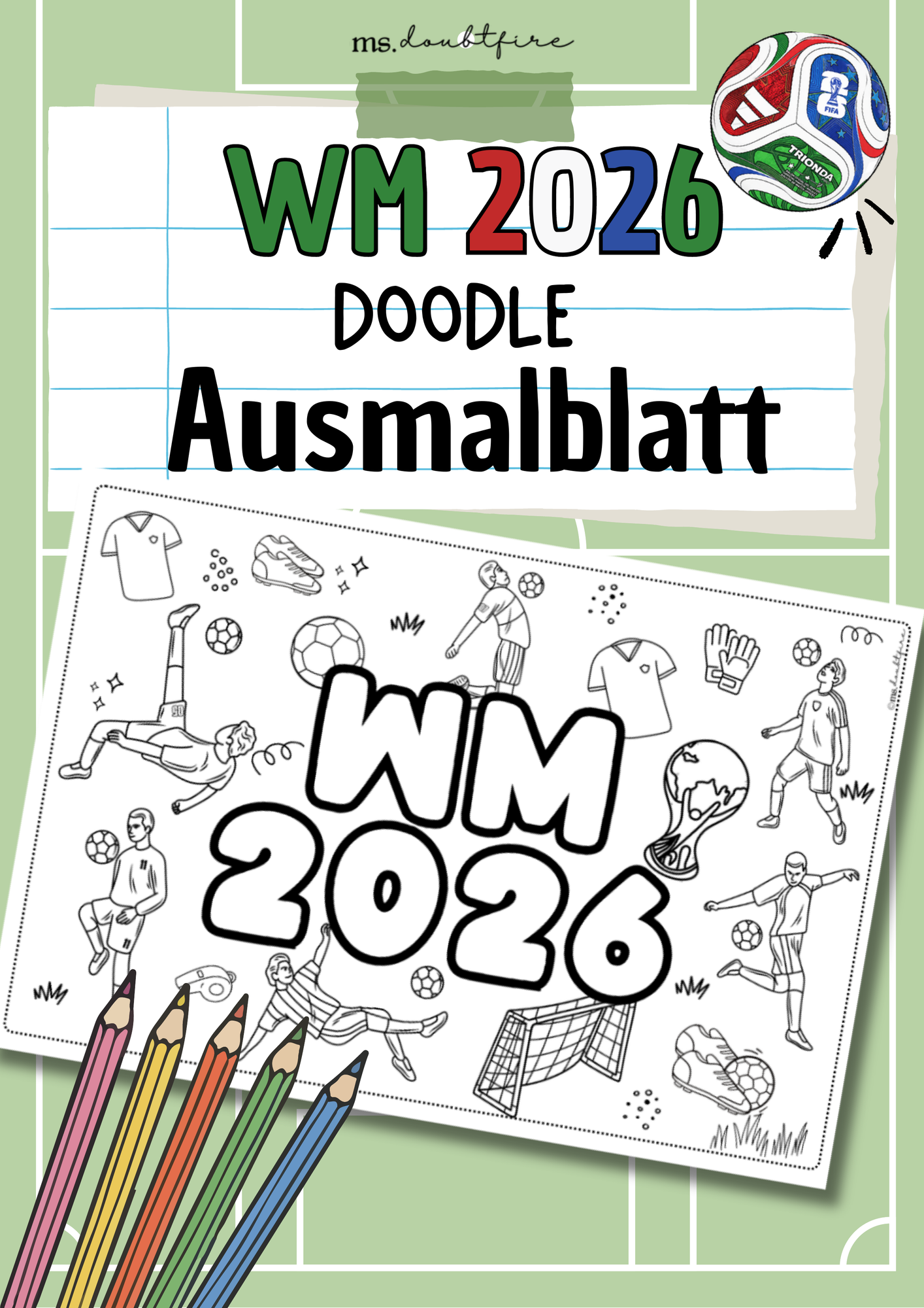 WM 2026 Ausmalbild Doodle Fu ball Unterrichtsmaterial In Den wm-2026-ausmalbild-doodle-fu-ball-unterrichtsmaterial-in-den