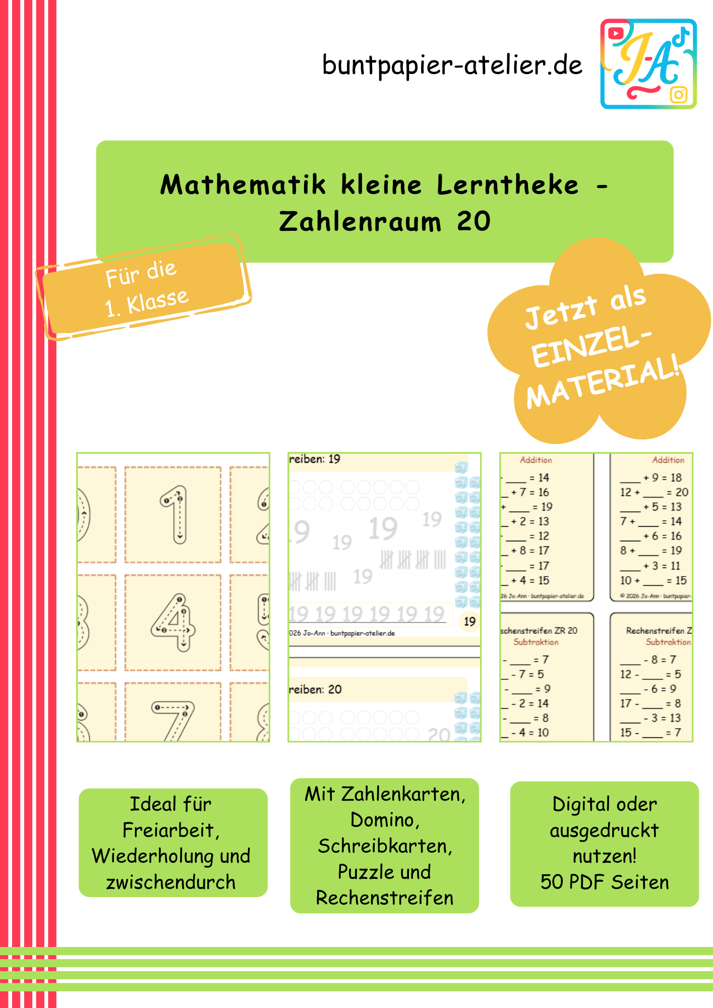 Mathematik kleine Lerntheke - Zahlenraum 20 – Unterrichtsmaterial in