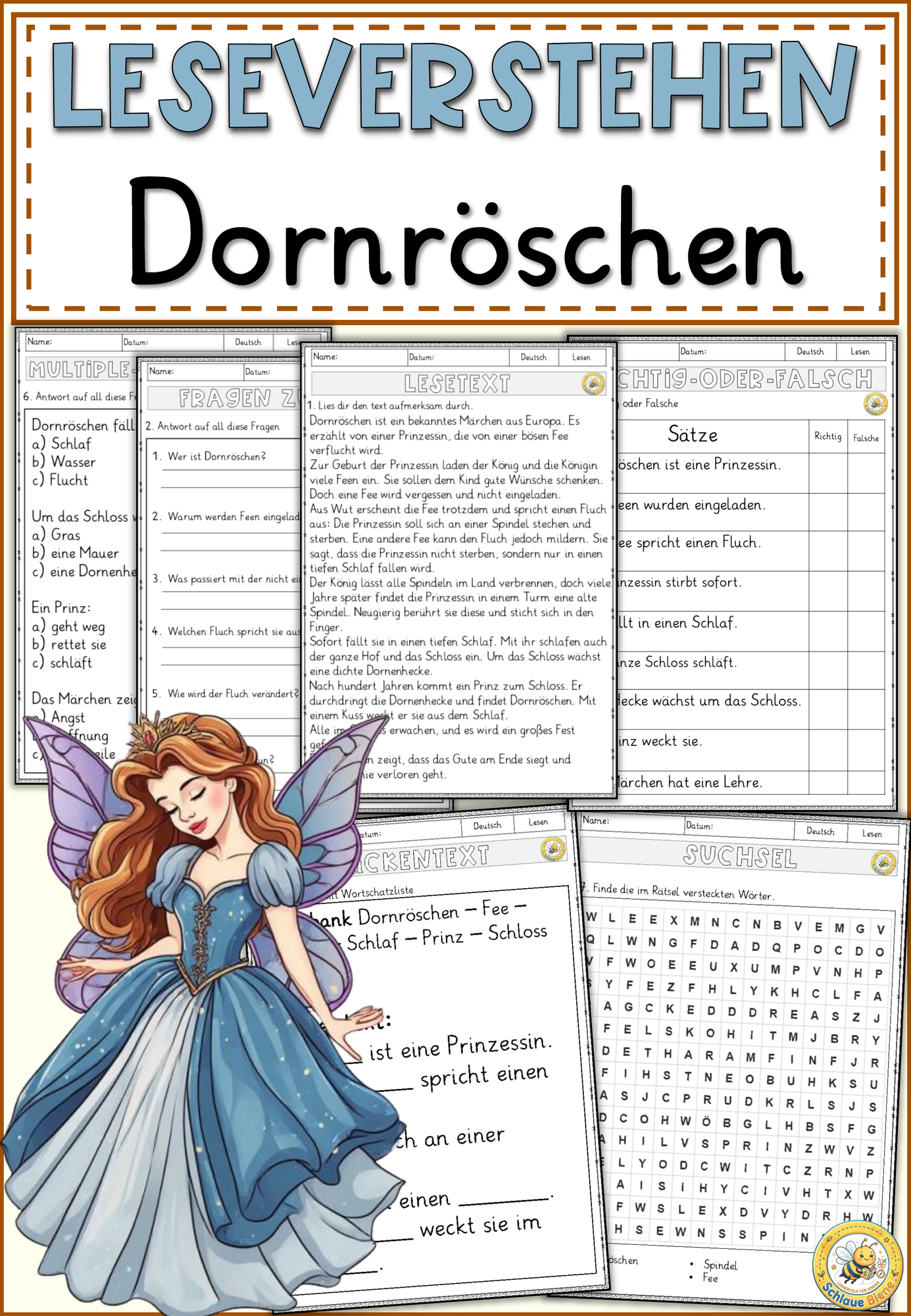 Dornröschen (Märchen) - Lesen und Verstehen Arbeitsblätter mit Lesetext
