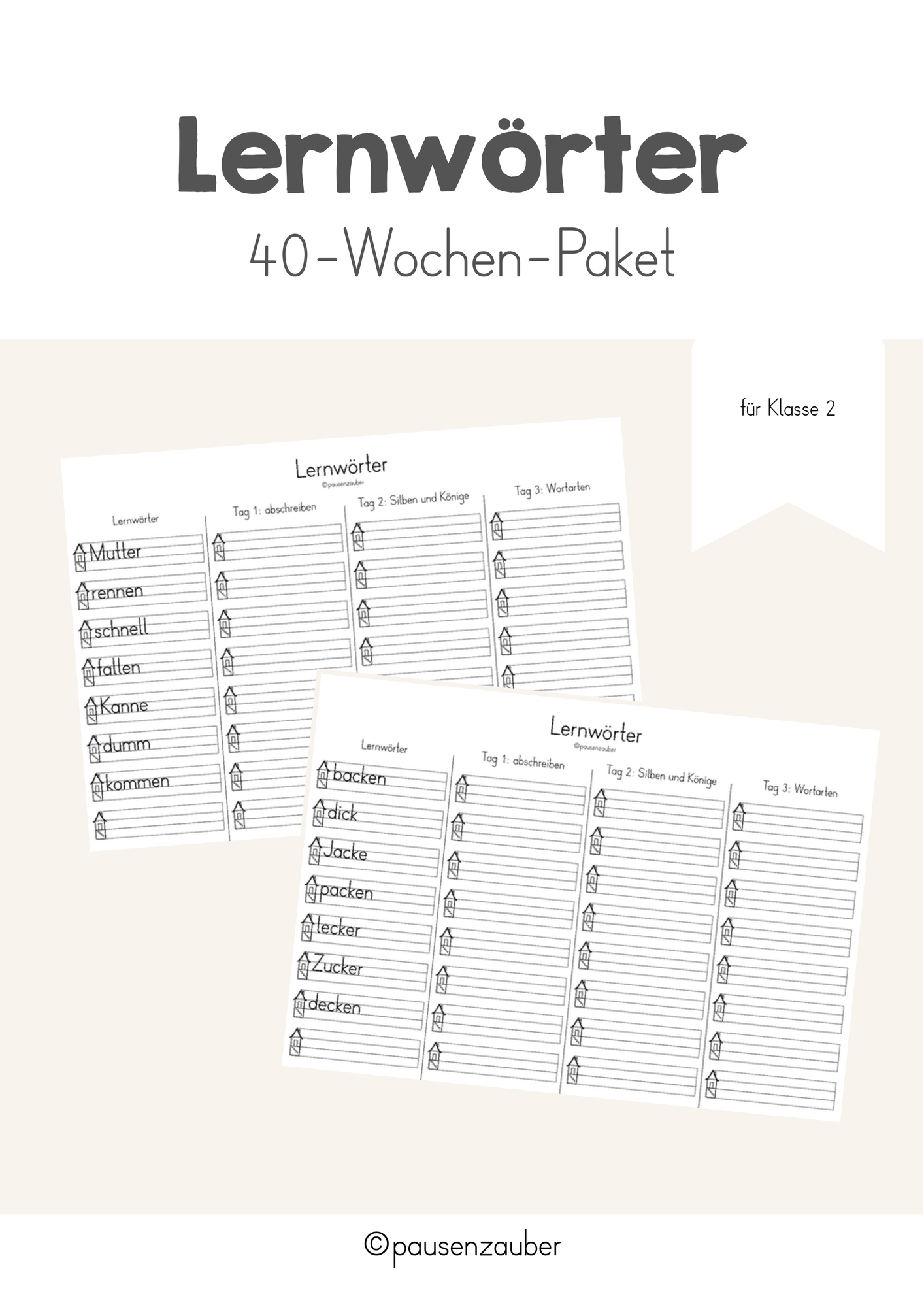 Lernwörter - Klasse 2 (40-Wochen-Paket) – Unterrichtsmaterial im Fach