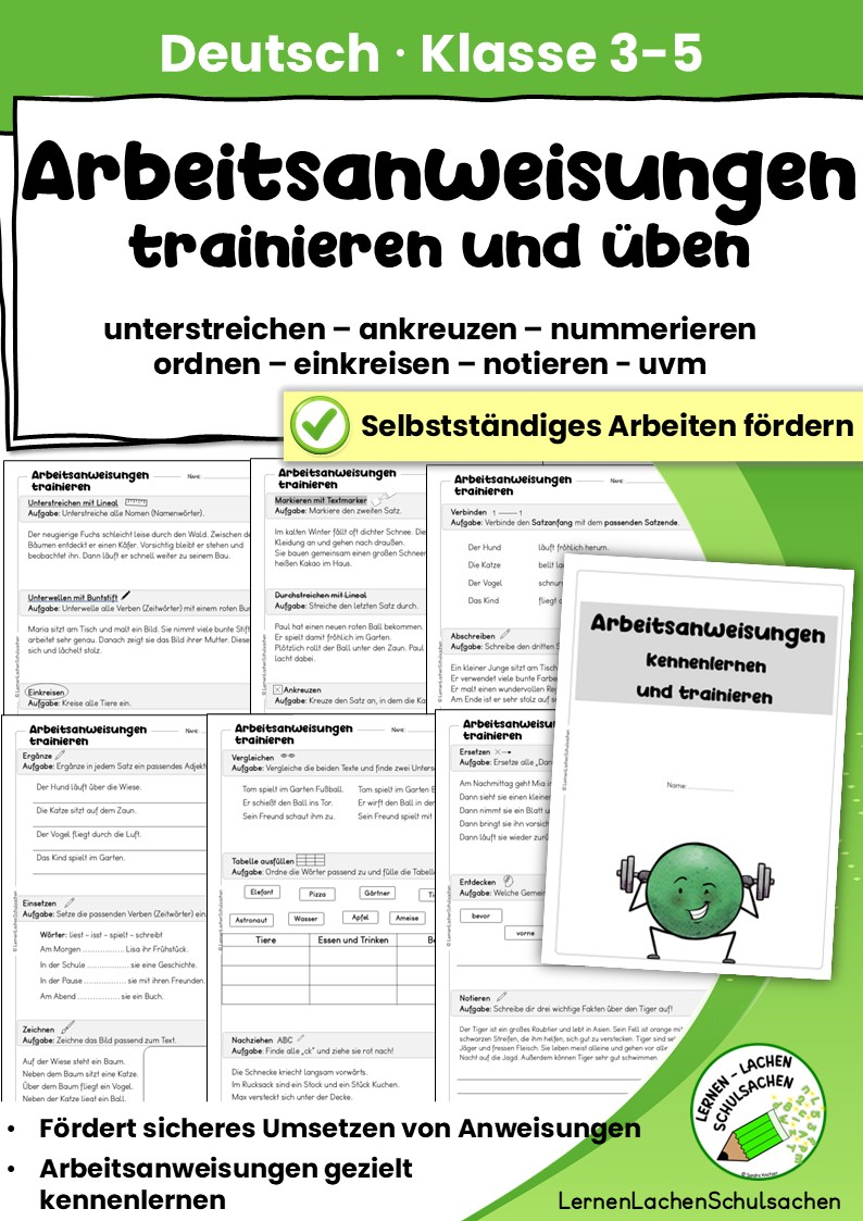 Arbeitsanweisungen verstehen und umsetzen – Arbeitsblätter, Übungen