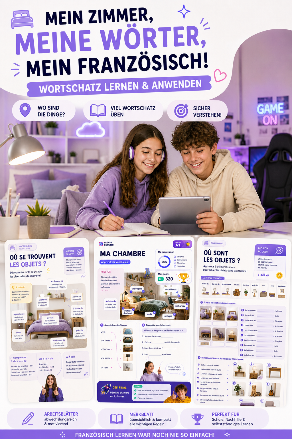 Ma chambre préposition de lieu – Unterrichtsmaterial im Fach Französisch