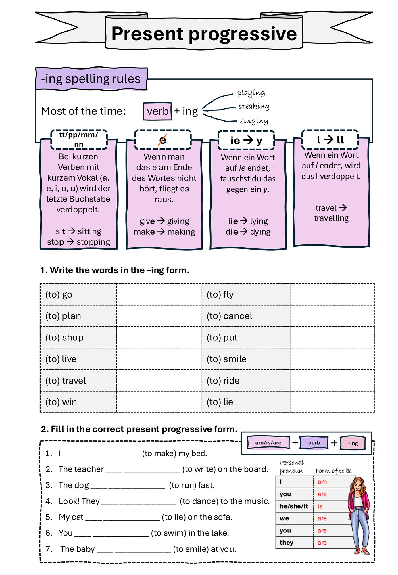 Present progressive - spelling rules and exercises ...