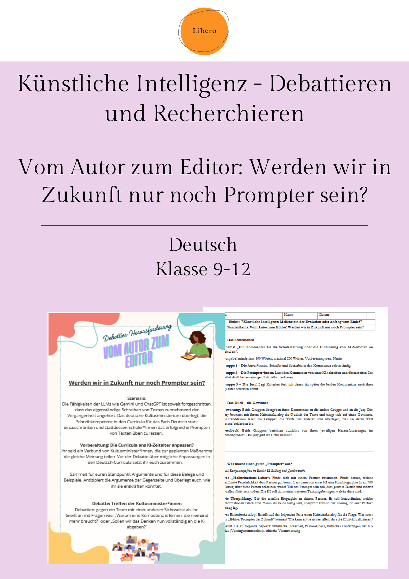 KI - Recherchieren und Debattieren: Vom Autor zum Editor: Werden wir in  Zukunft nur noch Prompter sein?  Unterrichtsmaterial im Fach Deutsch