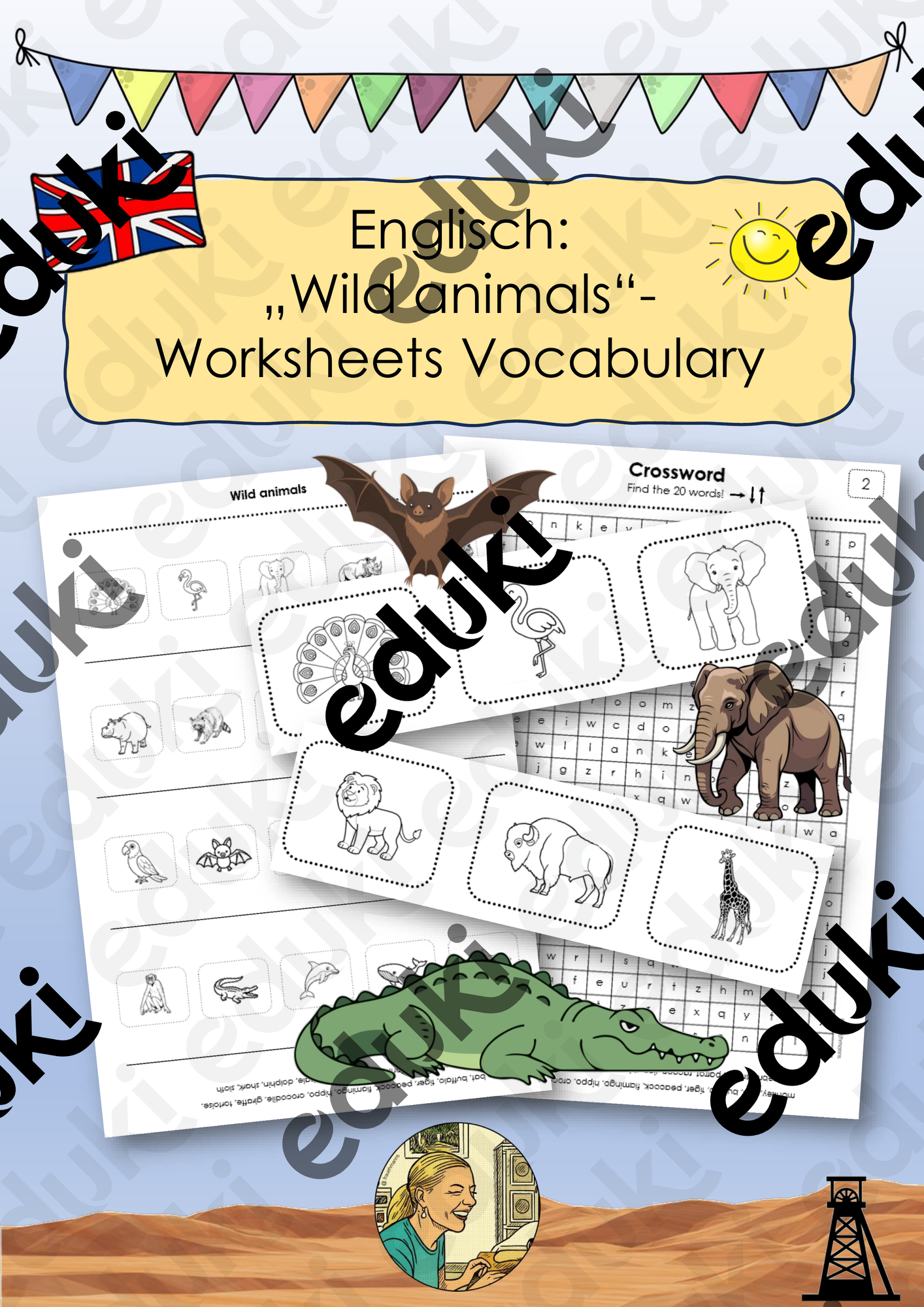 Worksheets/Arbeitsblätter "Wild animals", Englisch Grundschule
