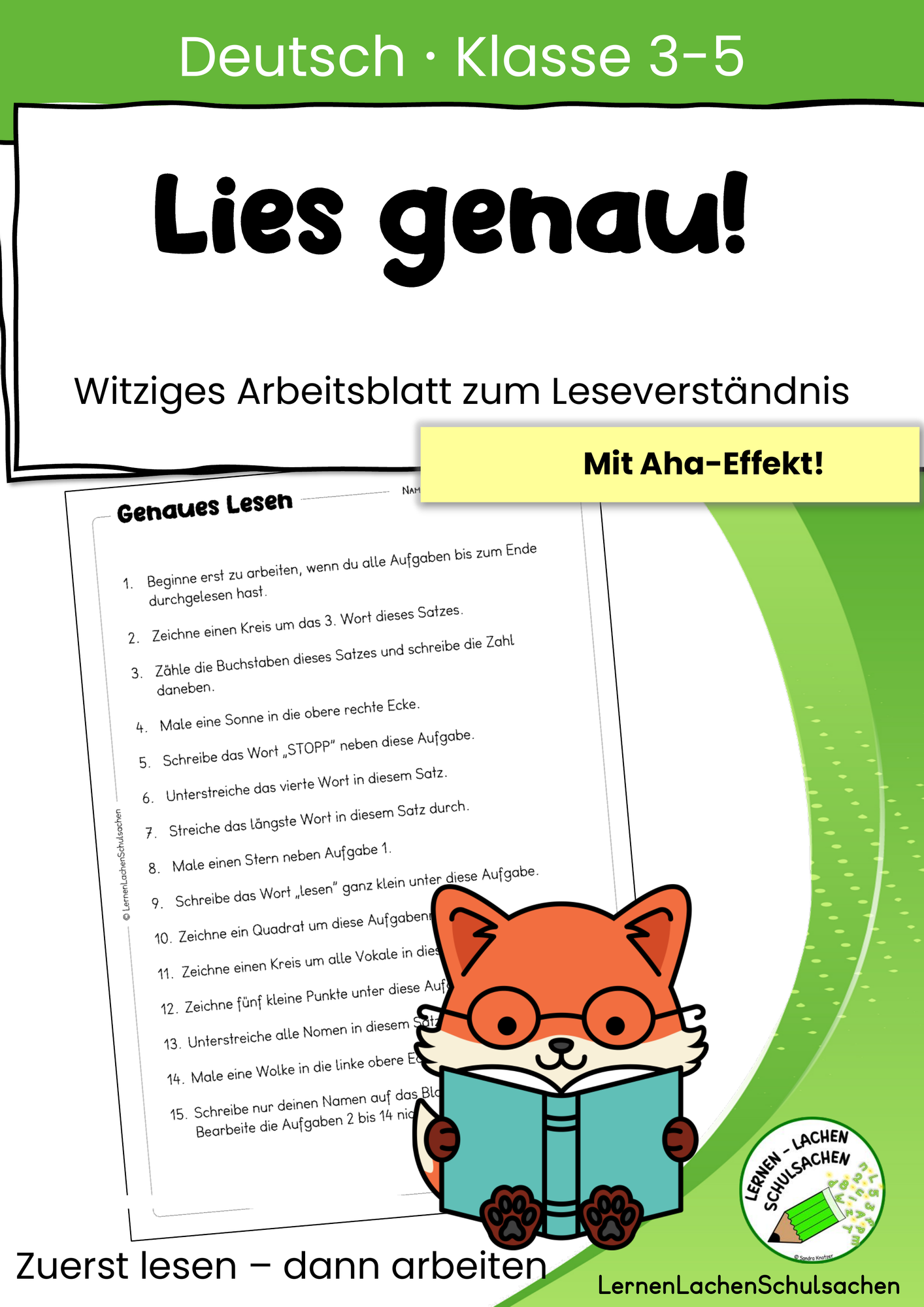 Lies genau! – Genaues Lesen & Leseverständnis Klasse 3–5 | Arbeitsblatt