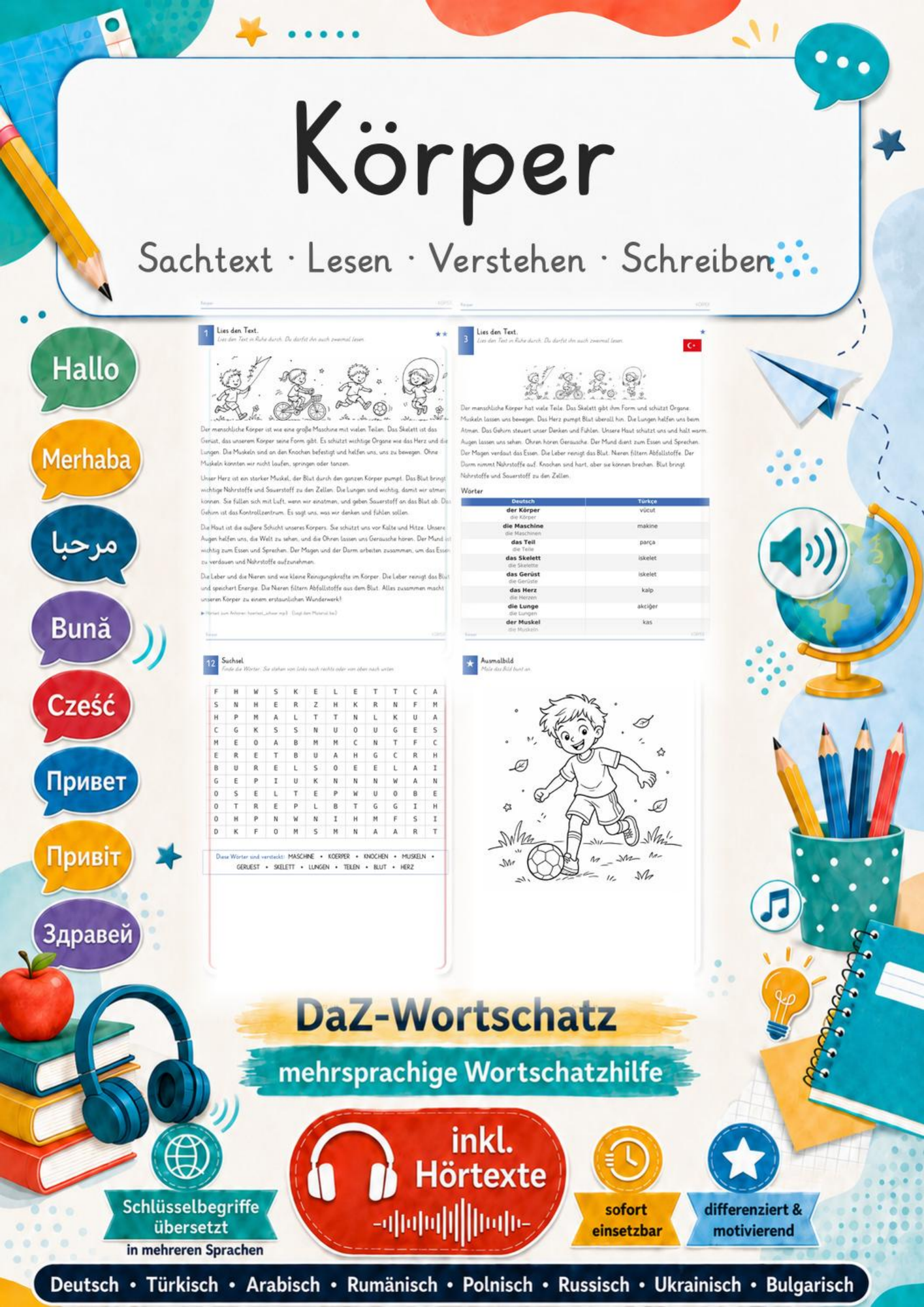 Hörverstehen Körper Lesetext Klasse 4 – Unterrichtsmaterial im Fach Deutsch