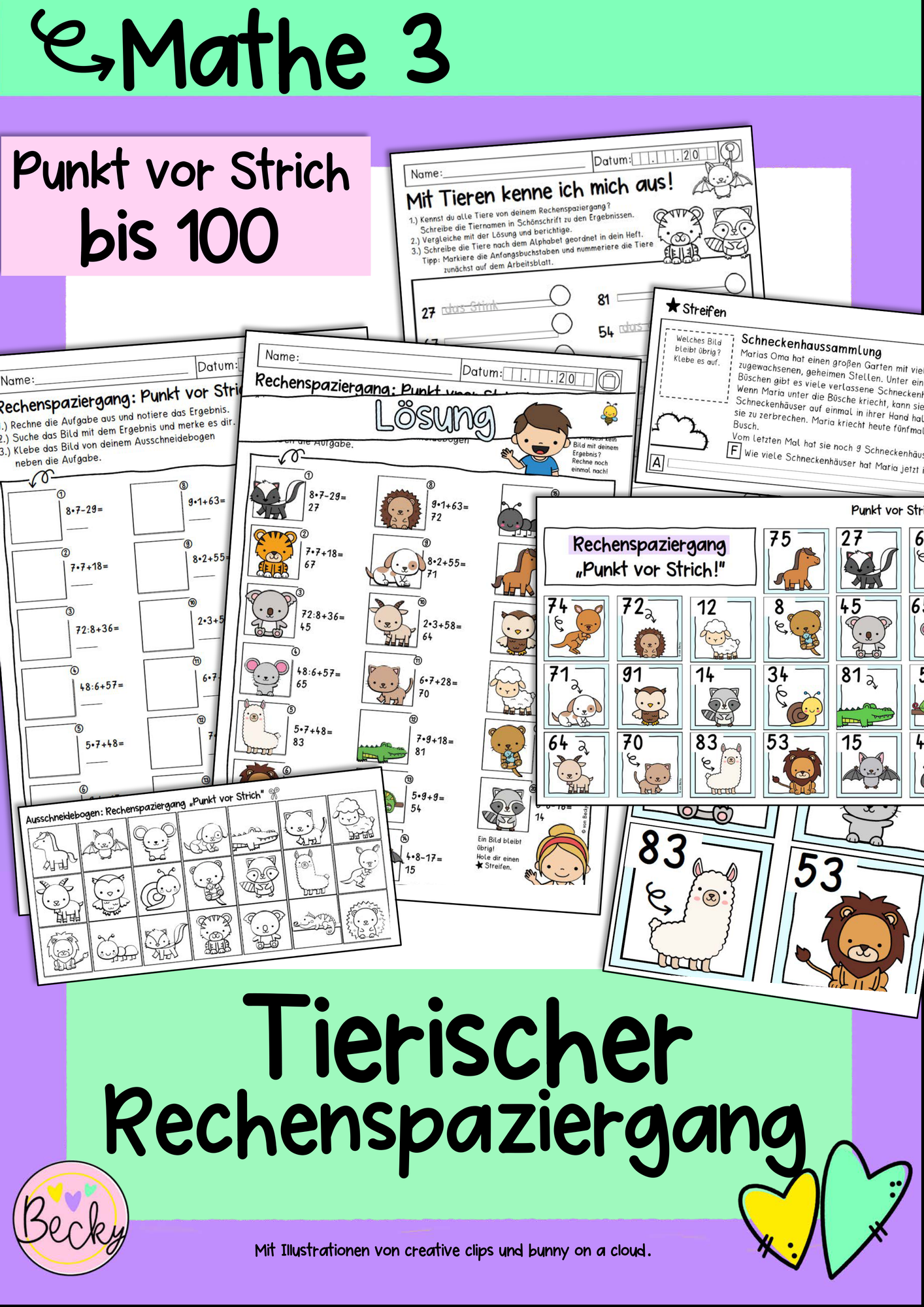 Rechenspaziergang Tiere (Punkt vor Strich bis 100