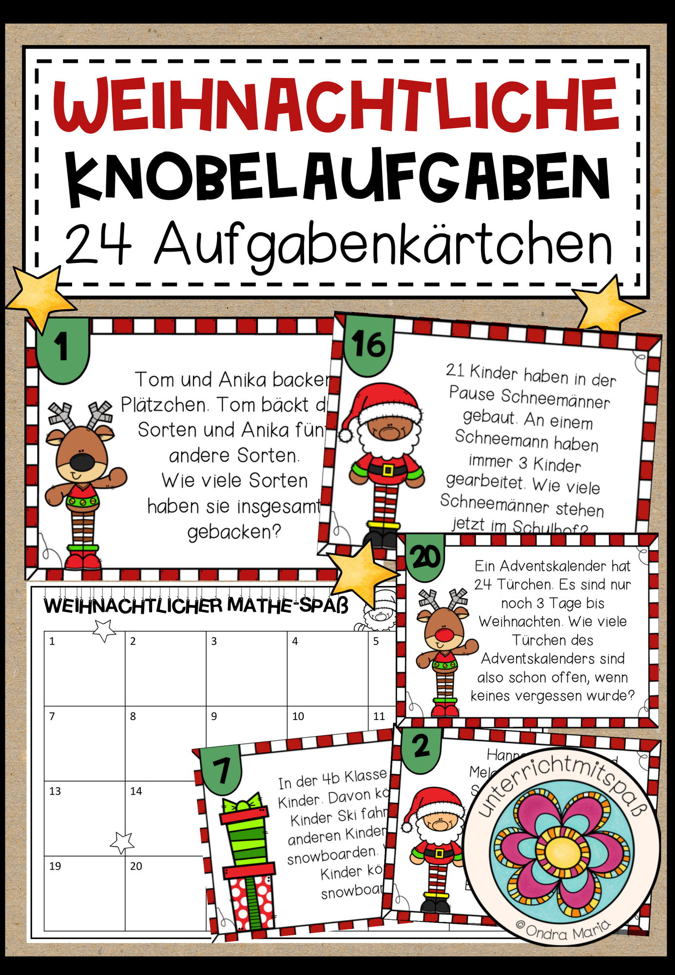 24 weihnachtliche Knobelaufgaben (auch als Adventskalender nutzbar) Ab