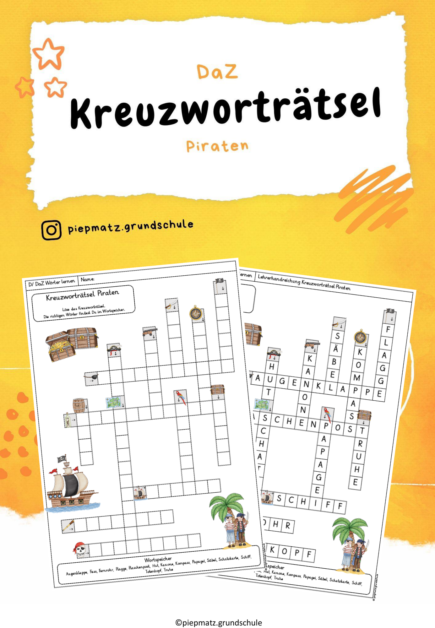 Kreuzwortrtsel Piraten  Unterrichtsmaterial im Fach DaZ/DaF