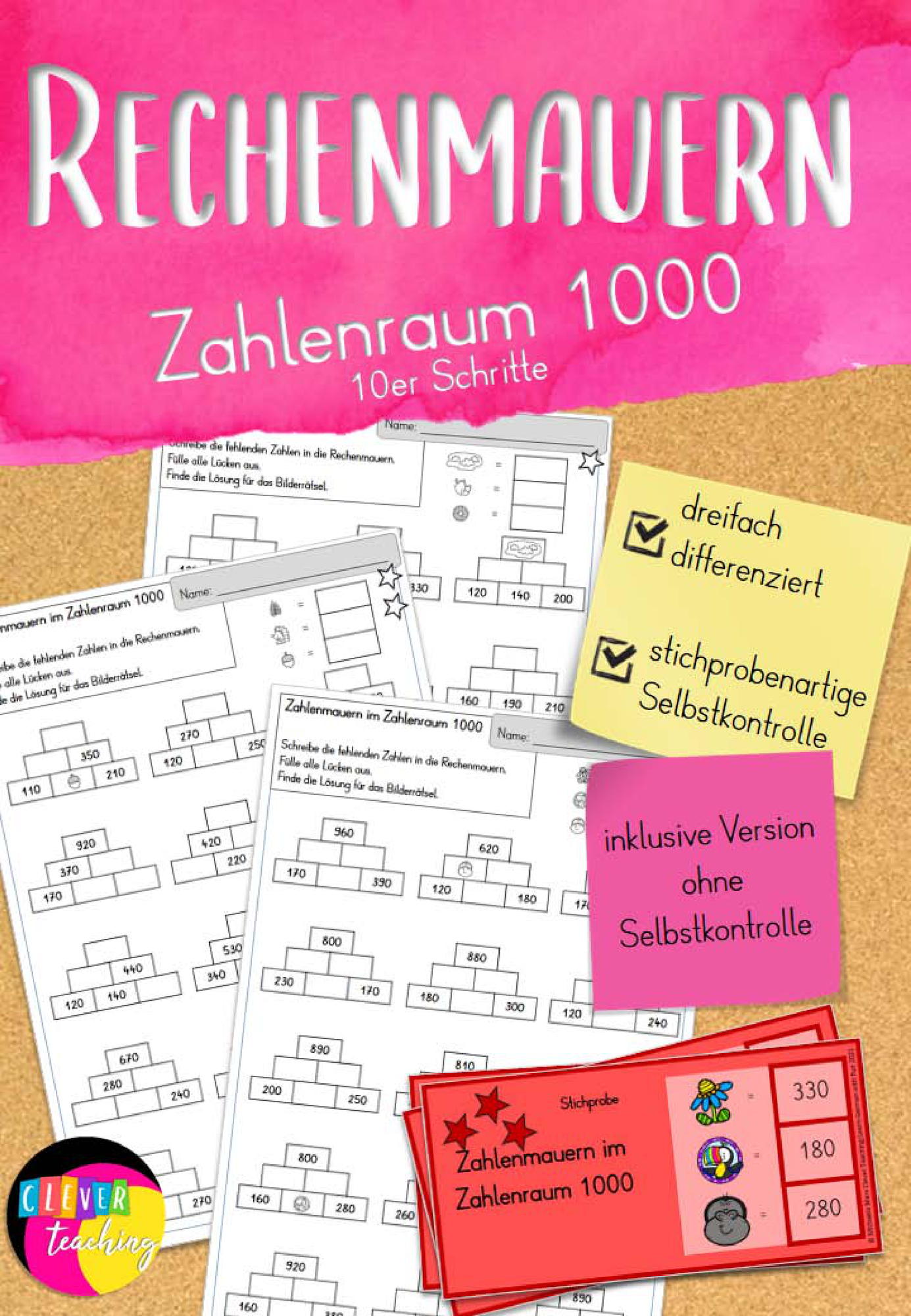 Rechenmauer Zahlenraum 1000 dreifach differenziert
