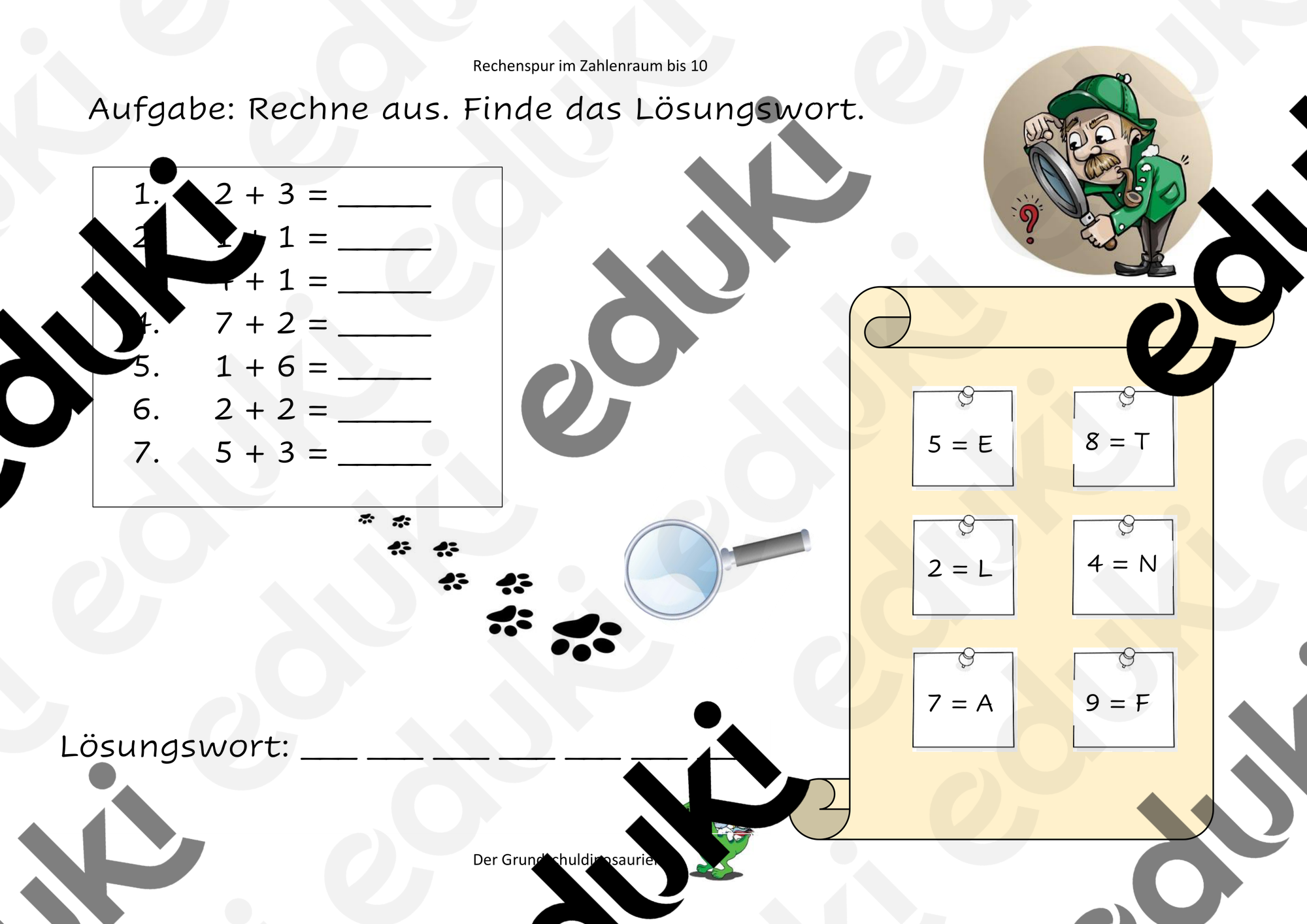 Rechenspur im Zahlenraum bis 10. – Unterrichtsmaterial im Fach Mathematik