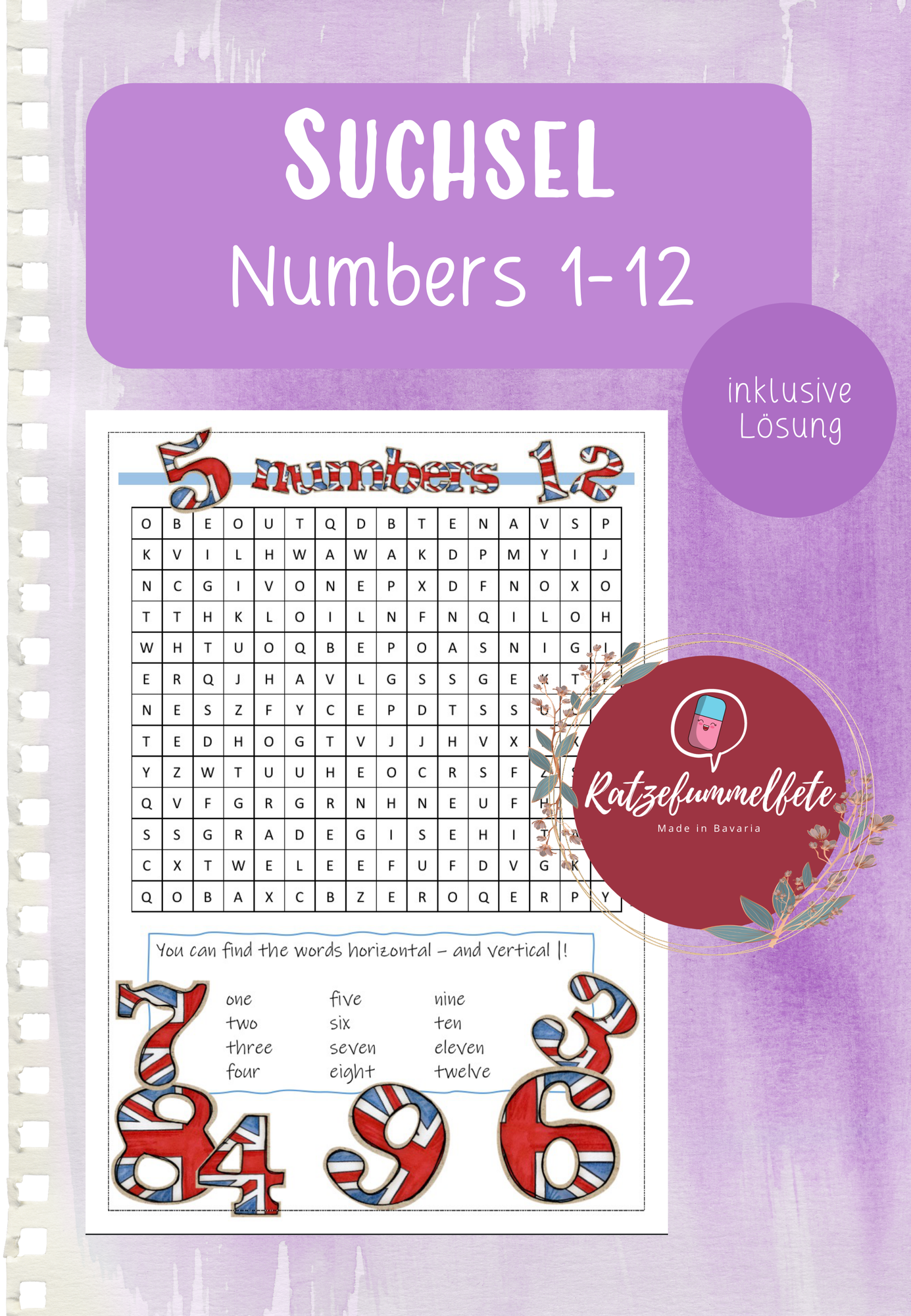 Englisch Suchsel Numbers 1-12 – Unterrichtsmaterial im Fach Englisch