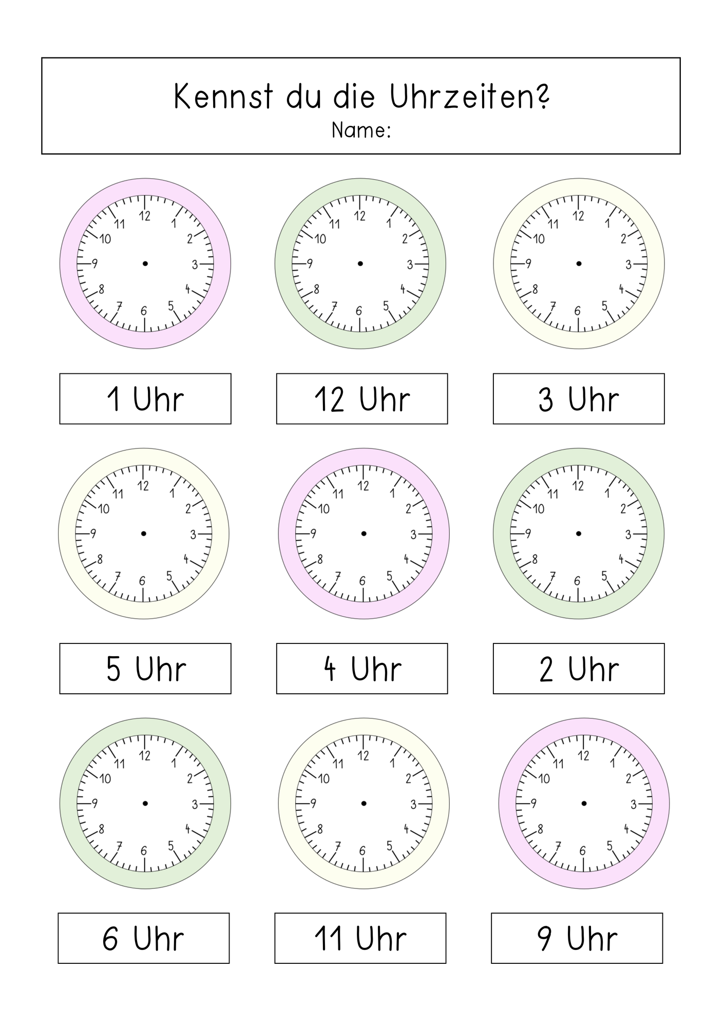 Uhr Arbeitsblätter Volle Stunden – Unterrichtsmaterial in den